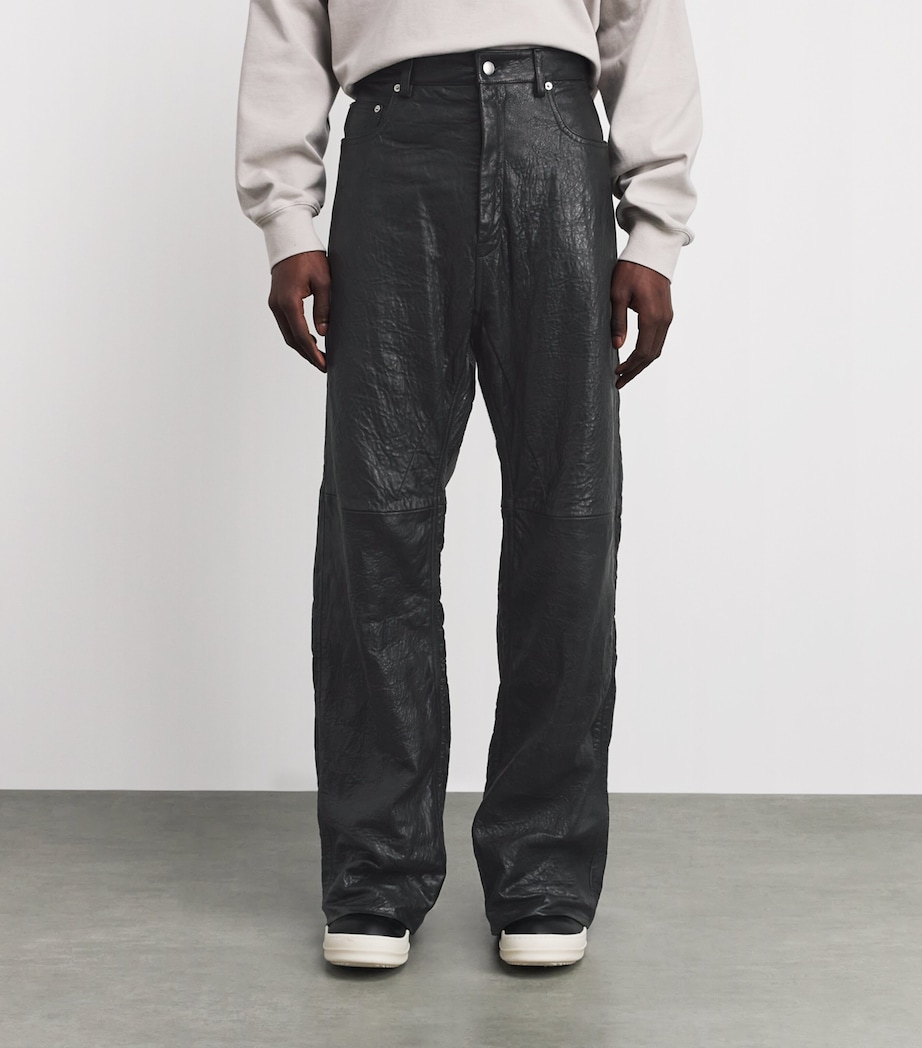 Rick Owens Mens Leather Geth Wide-Leg Jeans Black/ Image 3
