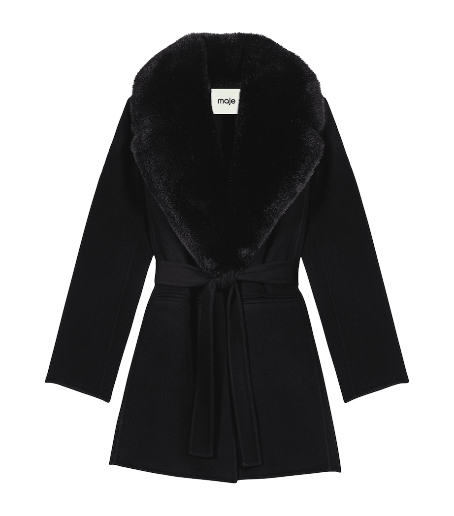 Maje Womens Wool-Blend Wrap Coat Black Image 1