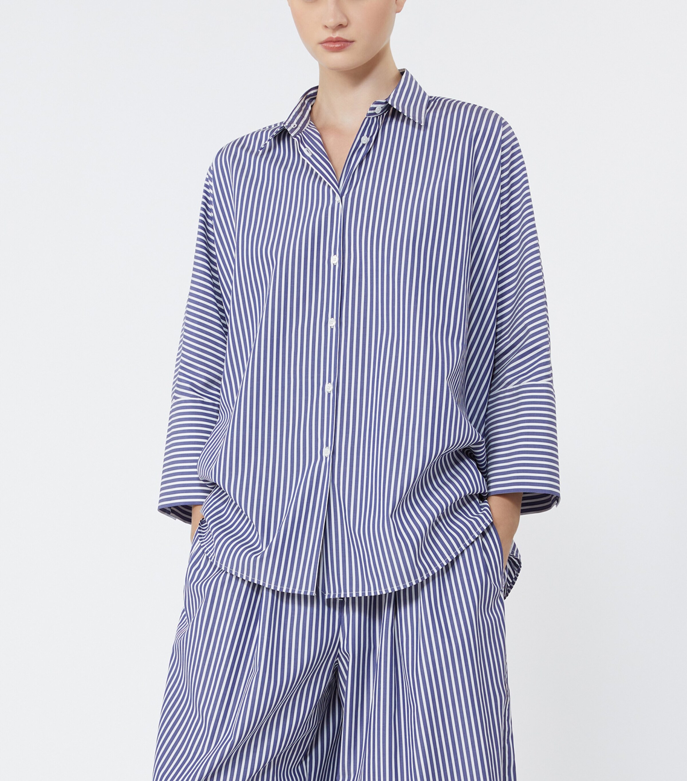 Weekend Max Mara Womens Cotton Oversized Stripe Shirt Navy Image 4