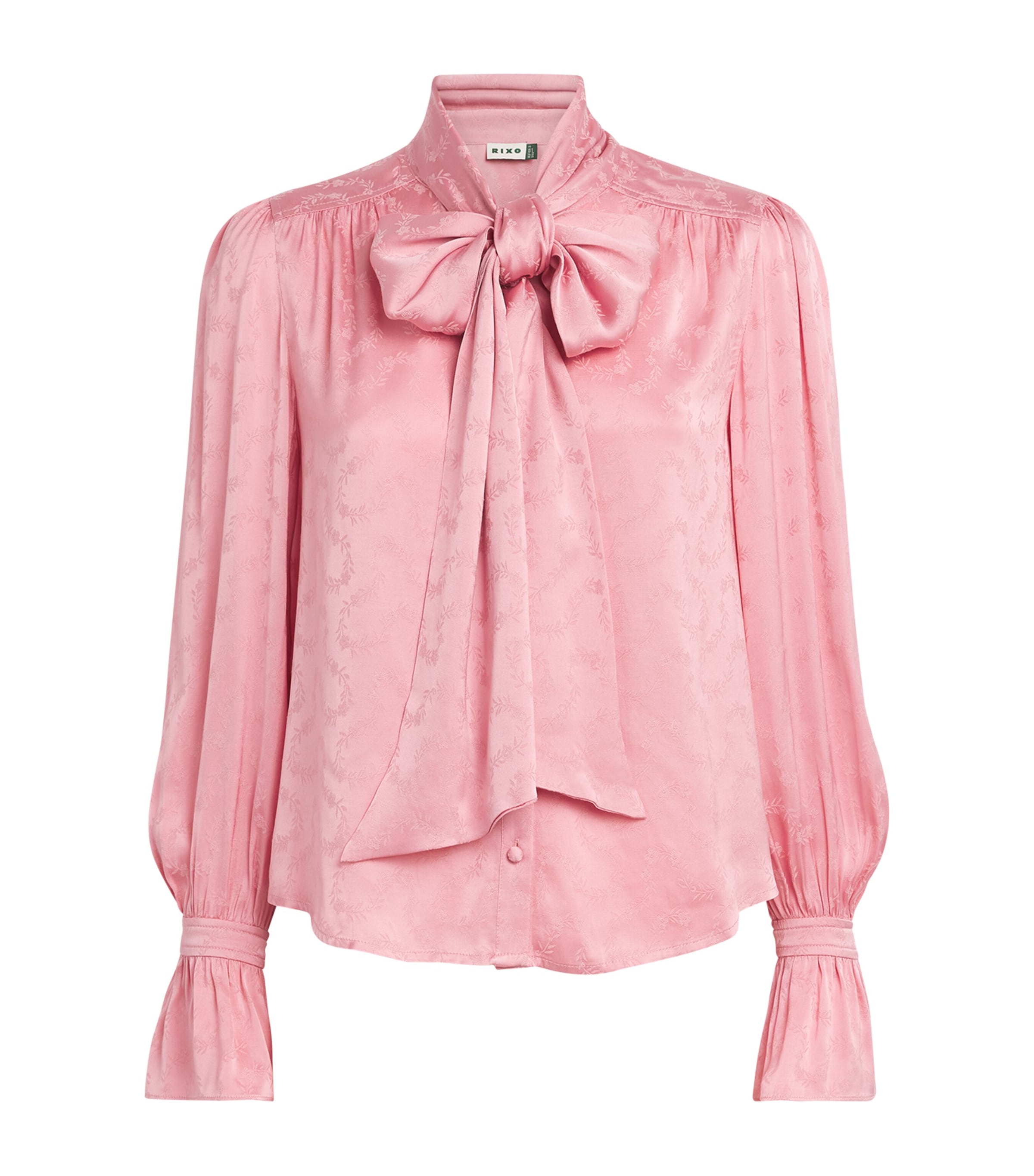 Rixo Womens Satin Floral Jacquard Evanora Blouse Flrl Trail Jcqrd Pnk Image 1