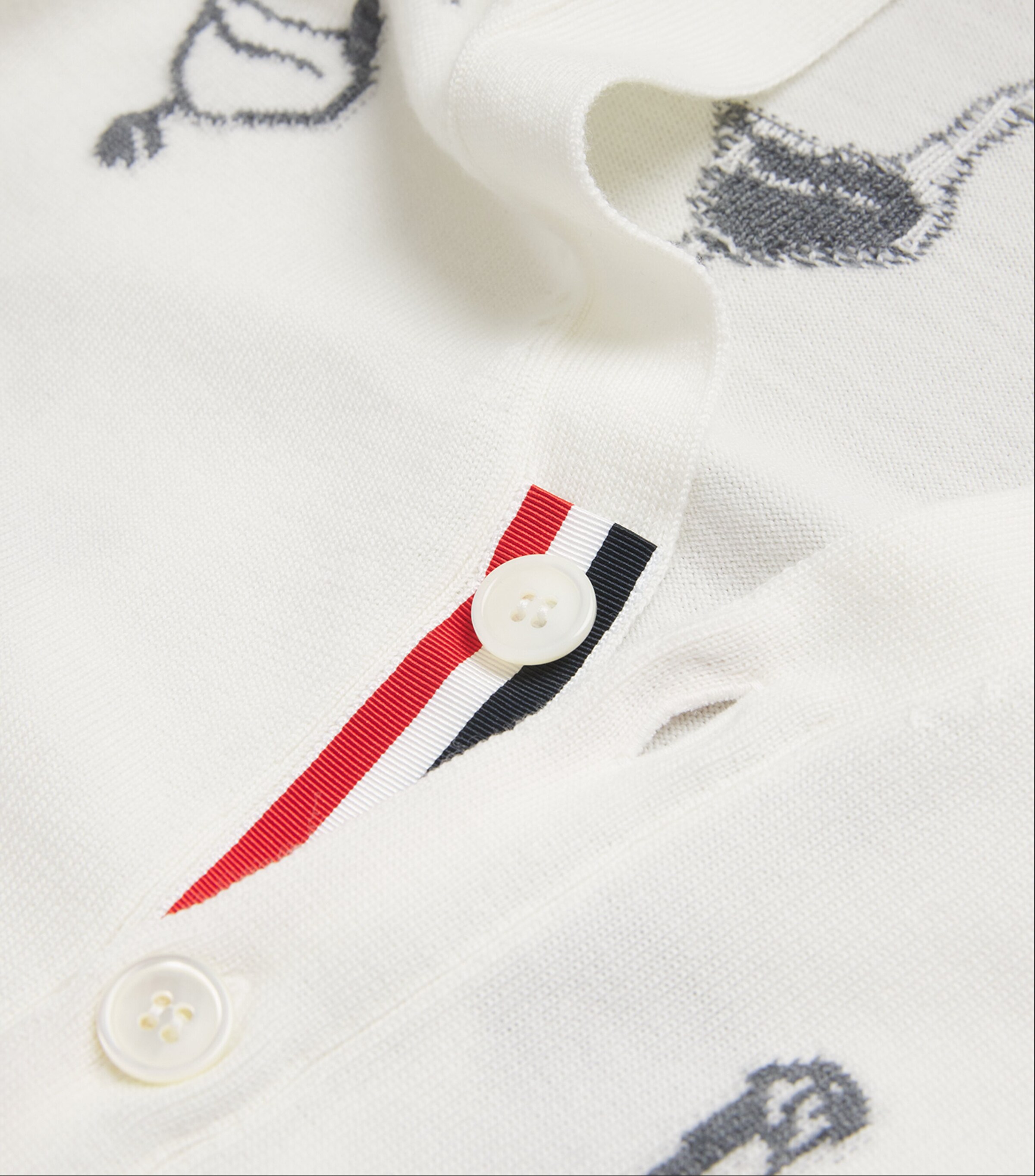 Thom Browne Mens Virgin Wool-Cotton Geese Cardigan White Image 5