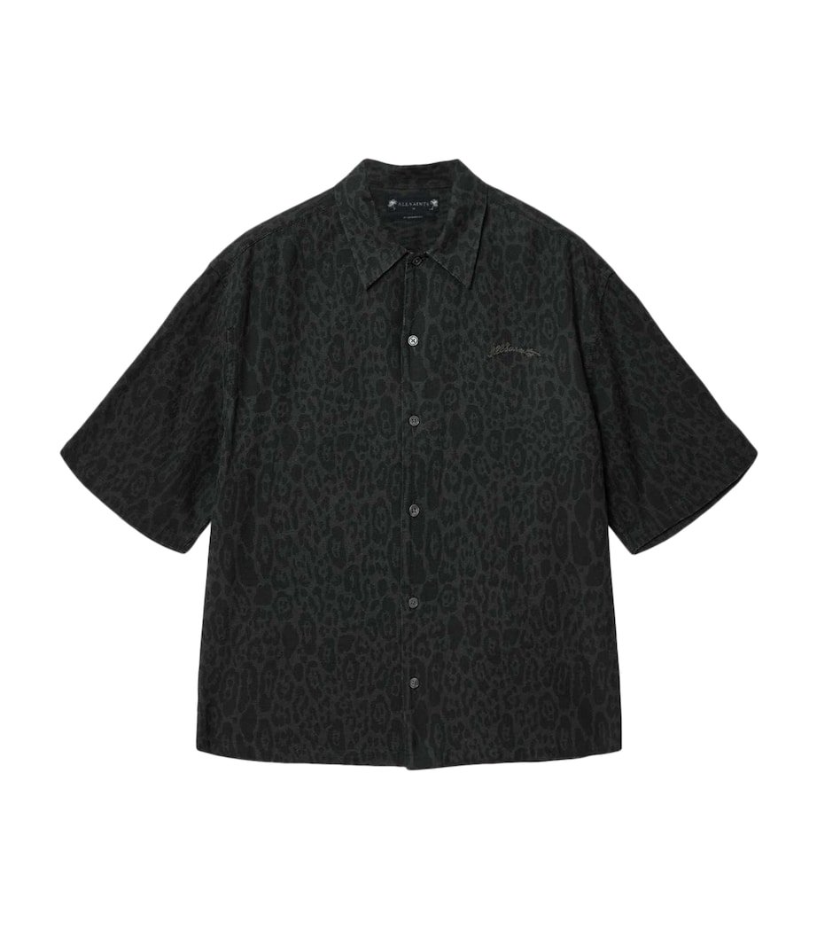 AllSaints Mens Organic Cotton-Linen Leopardo Shirt Iron Black Image 1