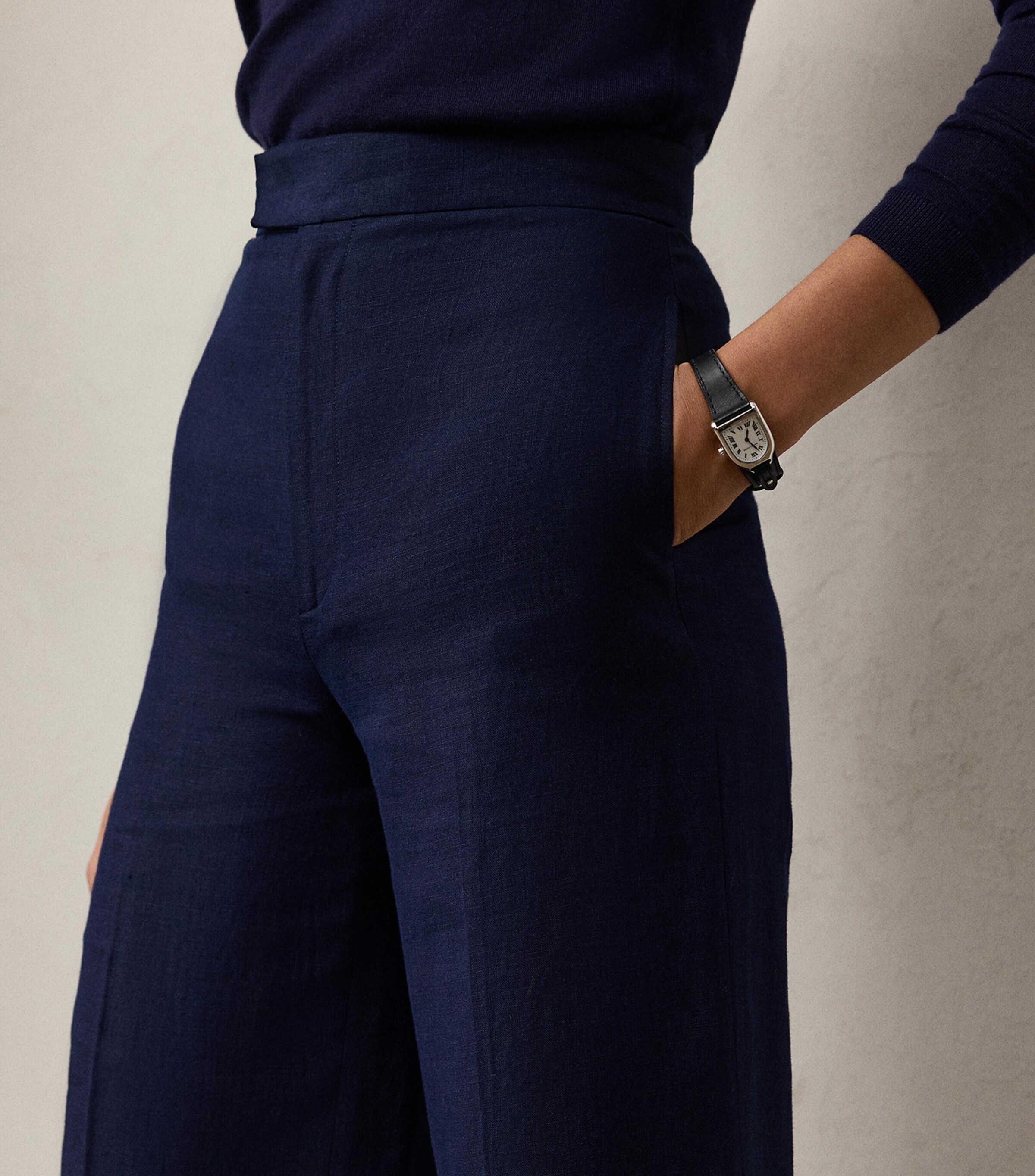Linen Dean Tailored Trousers LUX NAVY Image 5