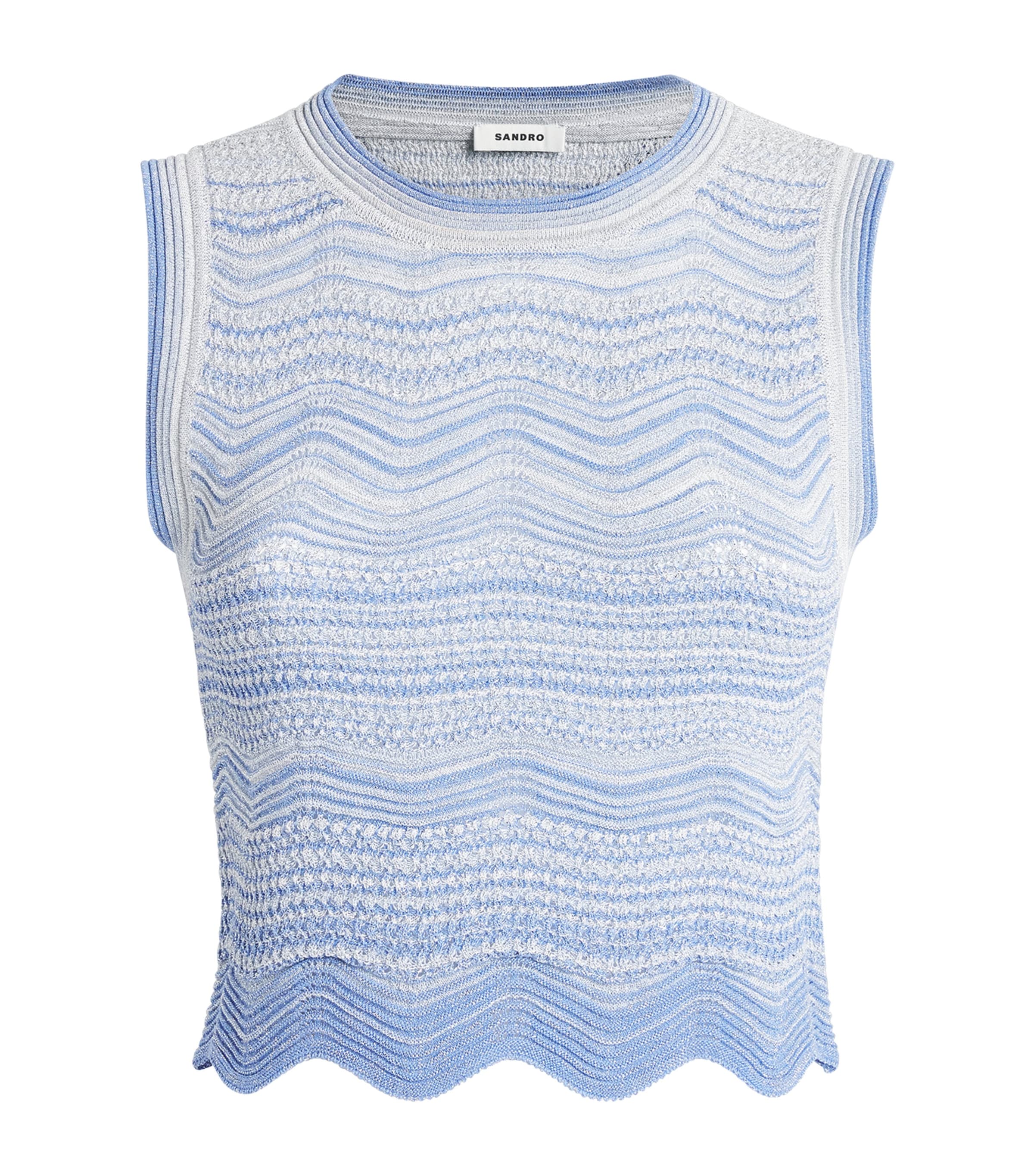 Sandro Paris Womens Metallised Crop Top Sky Blue Image 1