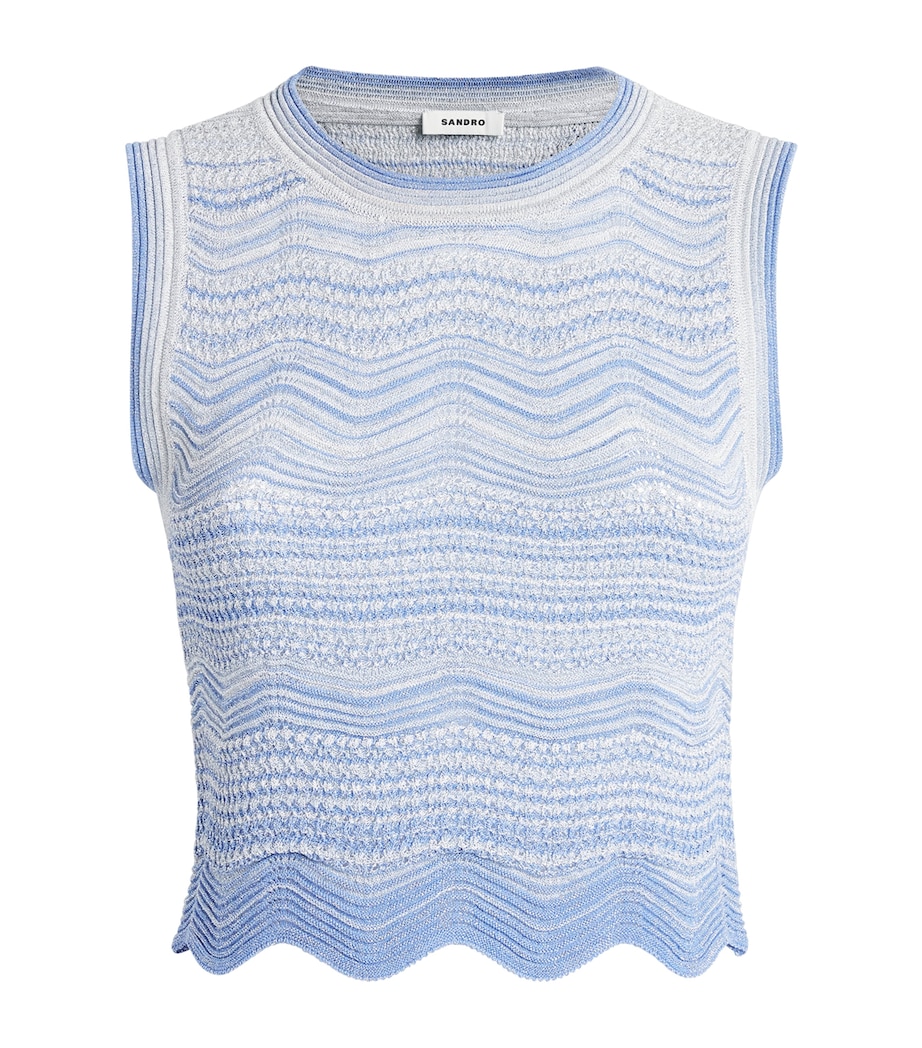 Sandro Paris Womens Metallised Crop Top Sky Blue Image 1