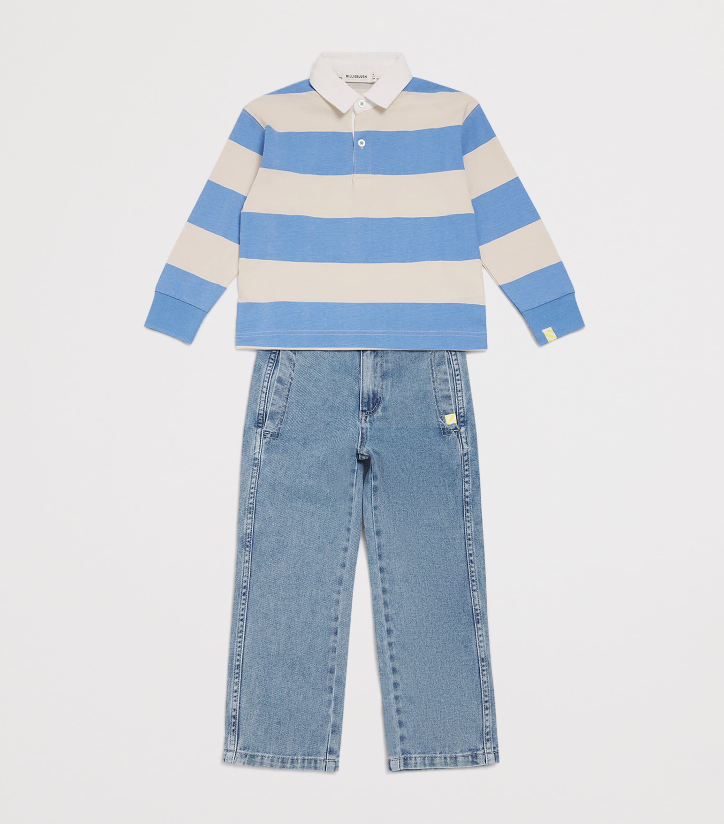 Billieblush Cotton Stripe Polo Shirt (2-6 Years) Pale Blue Image 3