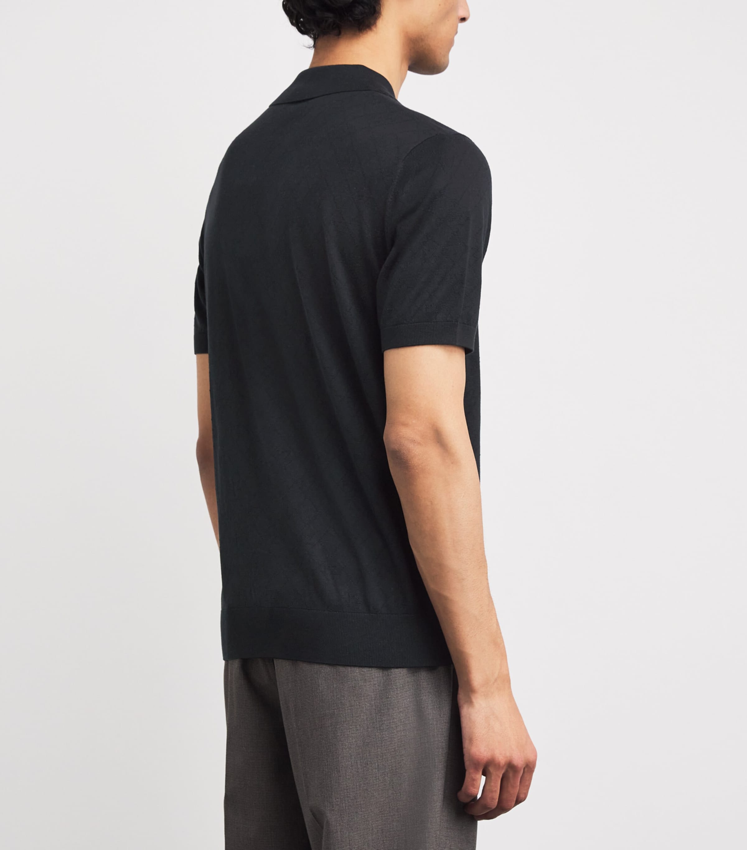 Silk-Cotton Monogram Polo Shirt 20 BLACK Image 4