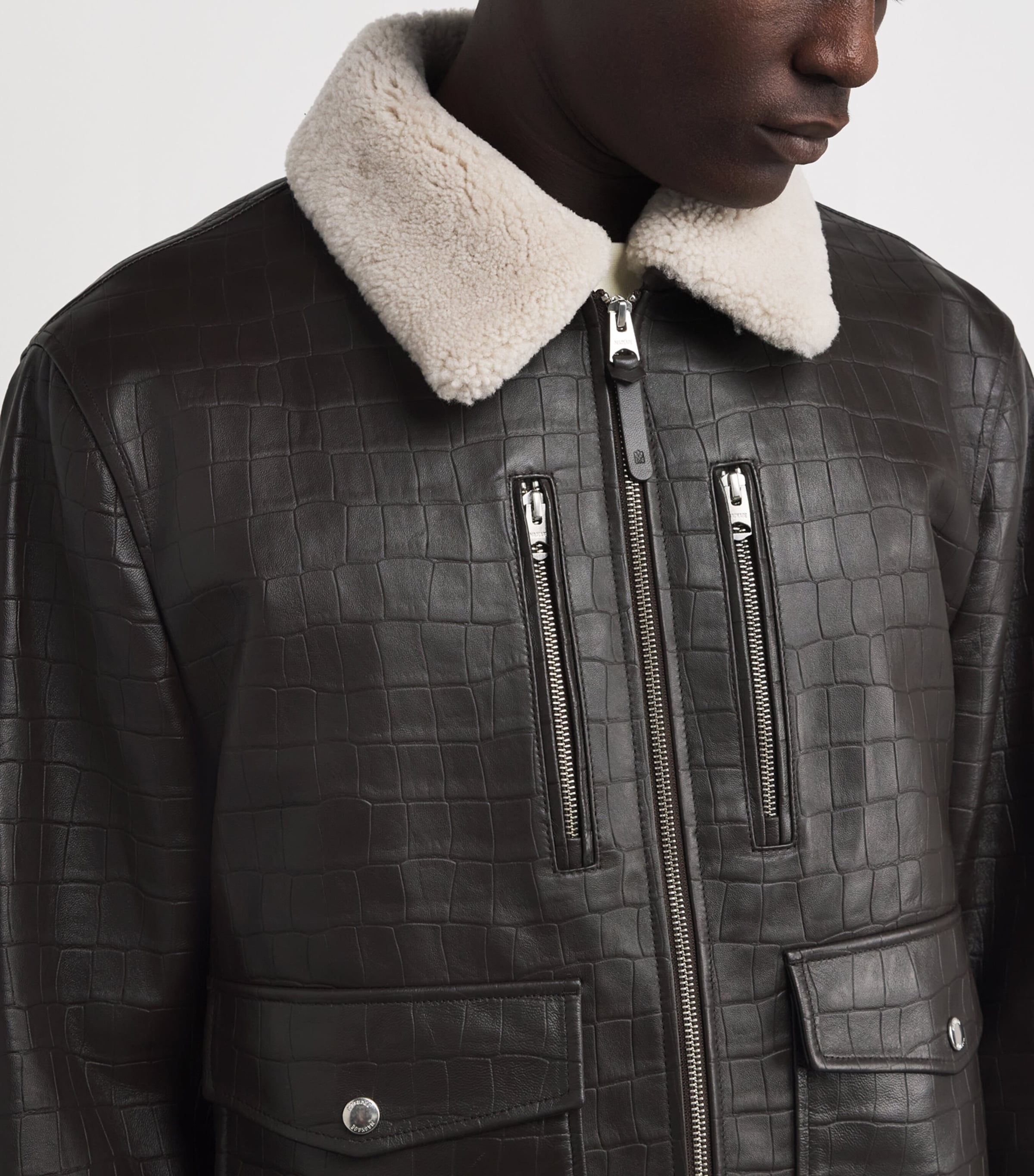 Embossed-Leather Chance-NV Bomber Jacket COFFEE A Image 6