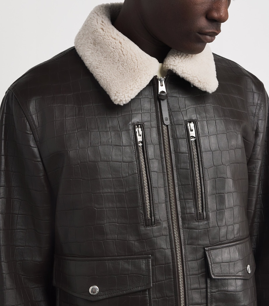 Embossed-Leather Chance-NV Bomber Jacket COFFEE A Image 6