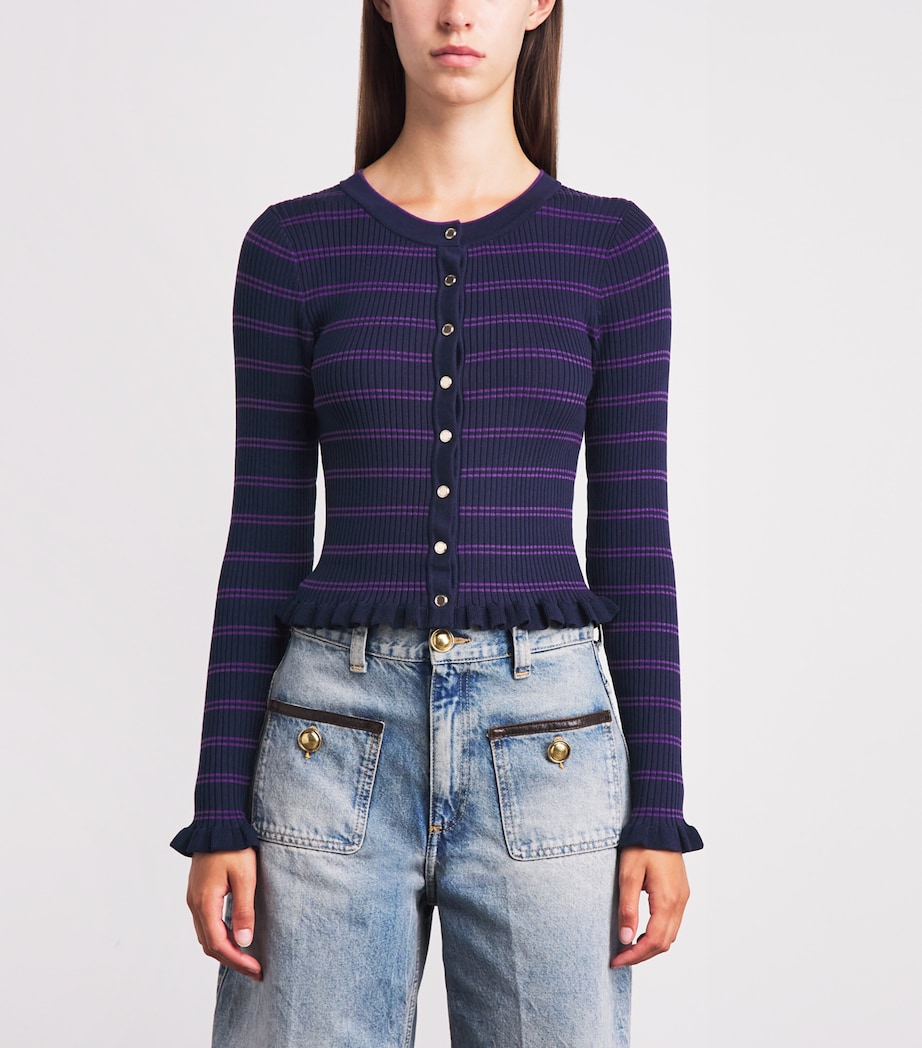 Sandro Paris Womens Knitted Stripe Cardigan Navy / Purple Image 4