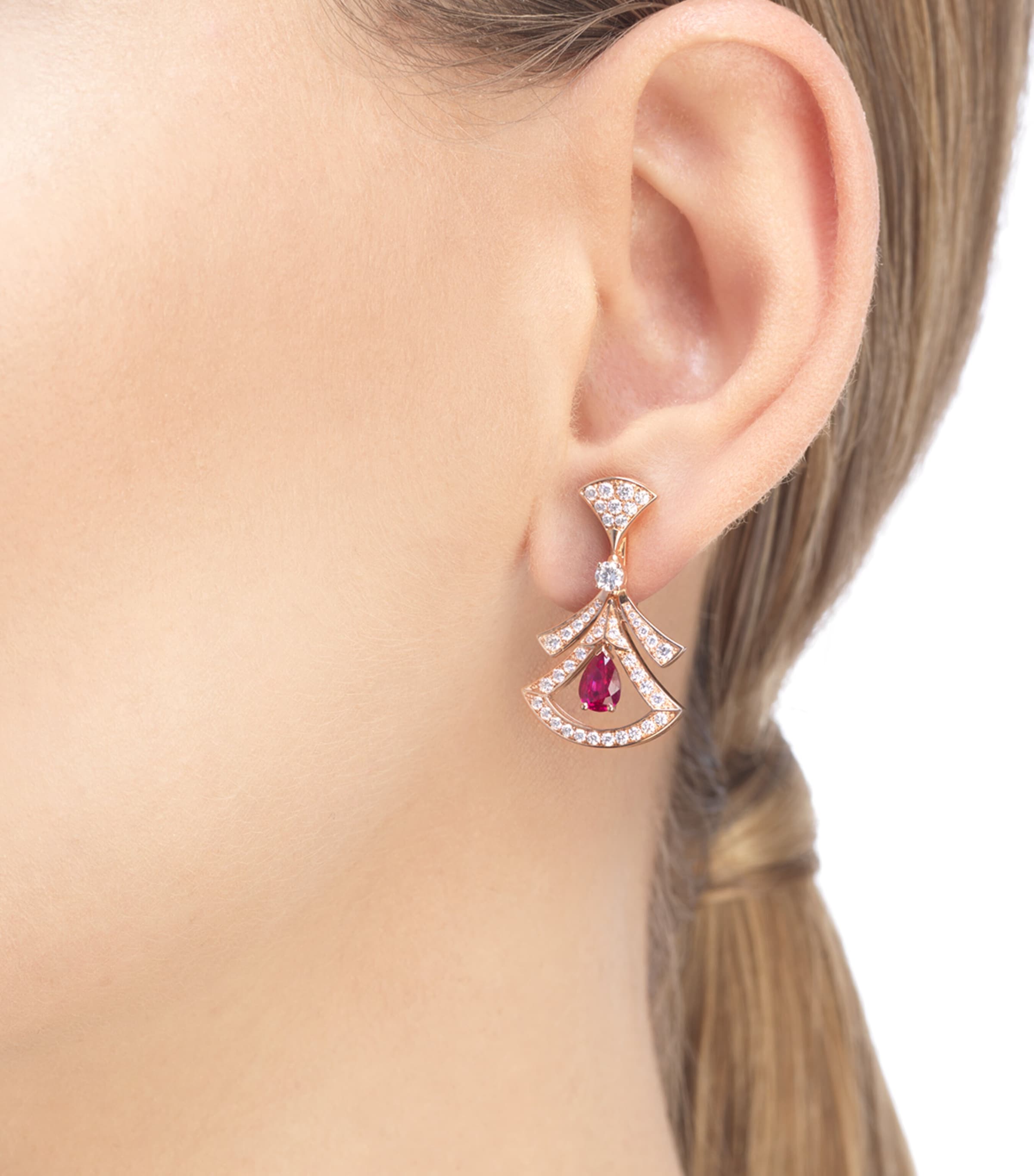 Rose Gold, Diamond and Ruby Divas’ Dream Openwork Earrings PINK GOLD Image 4