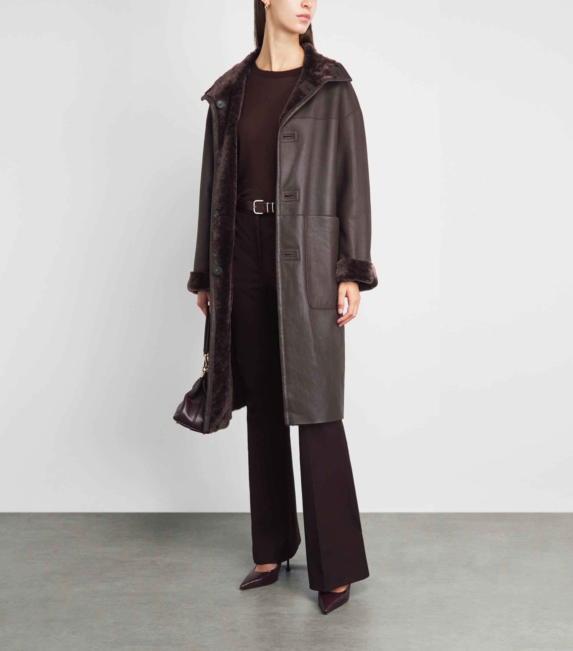 Joseph Womens Reversible Shearling Ari Coat Mahogany Image 2