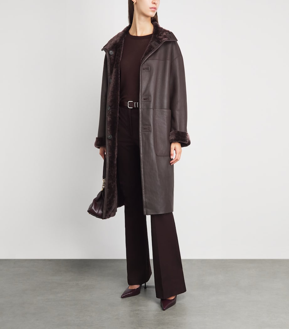 Joseph Womens Reversible Shearling Ari Coat Mahogany Image 2