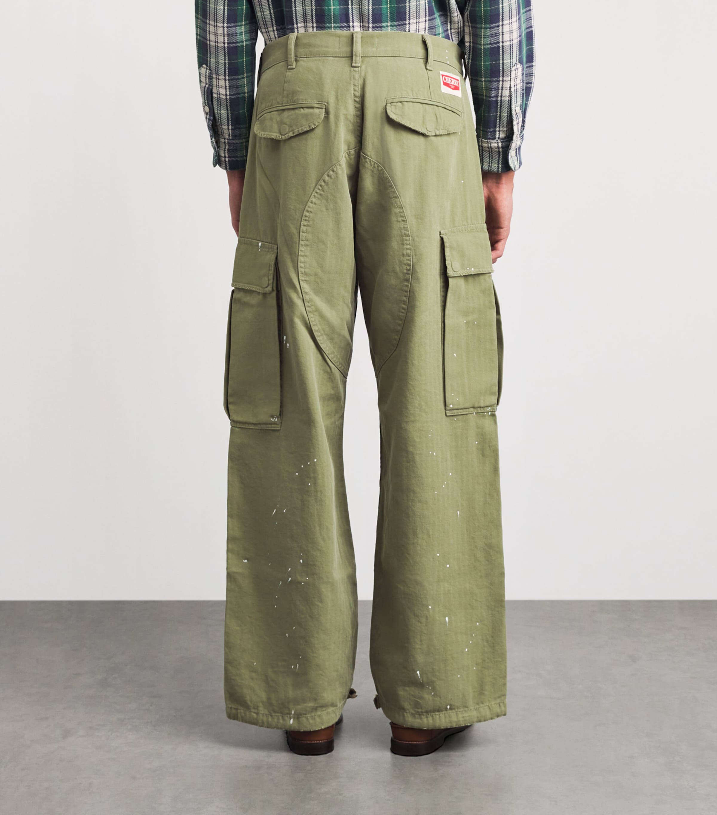 Cherry Los Angeles Mens Wide-Leg Cargo Trousers Green Image 5