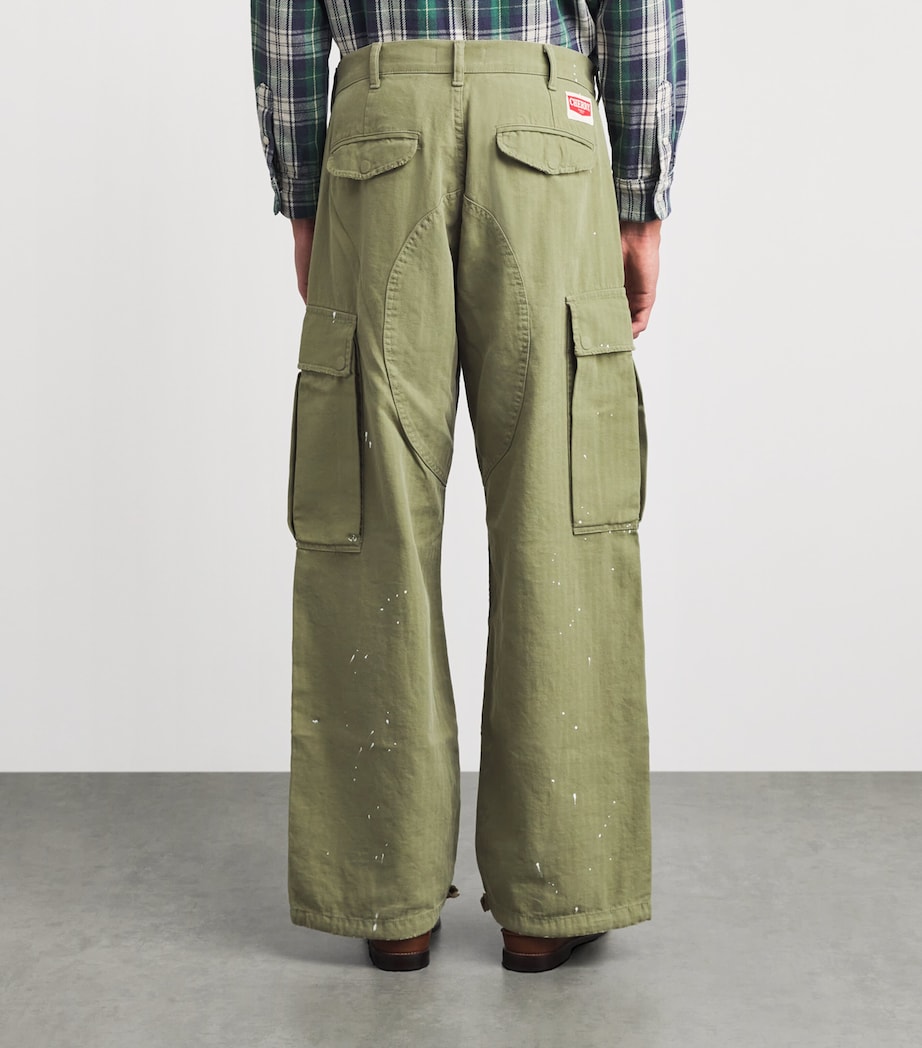Cherry Los Angeles Mens Wide-Leg Cargo Trousers Green Image 5