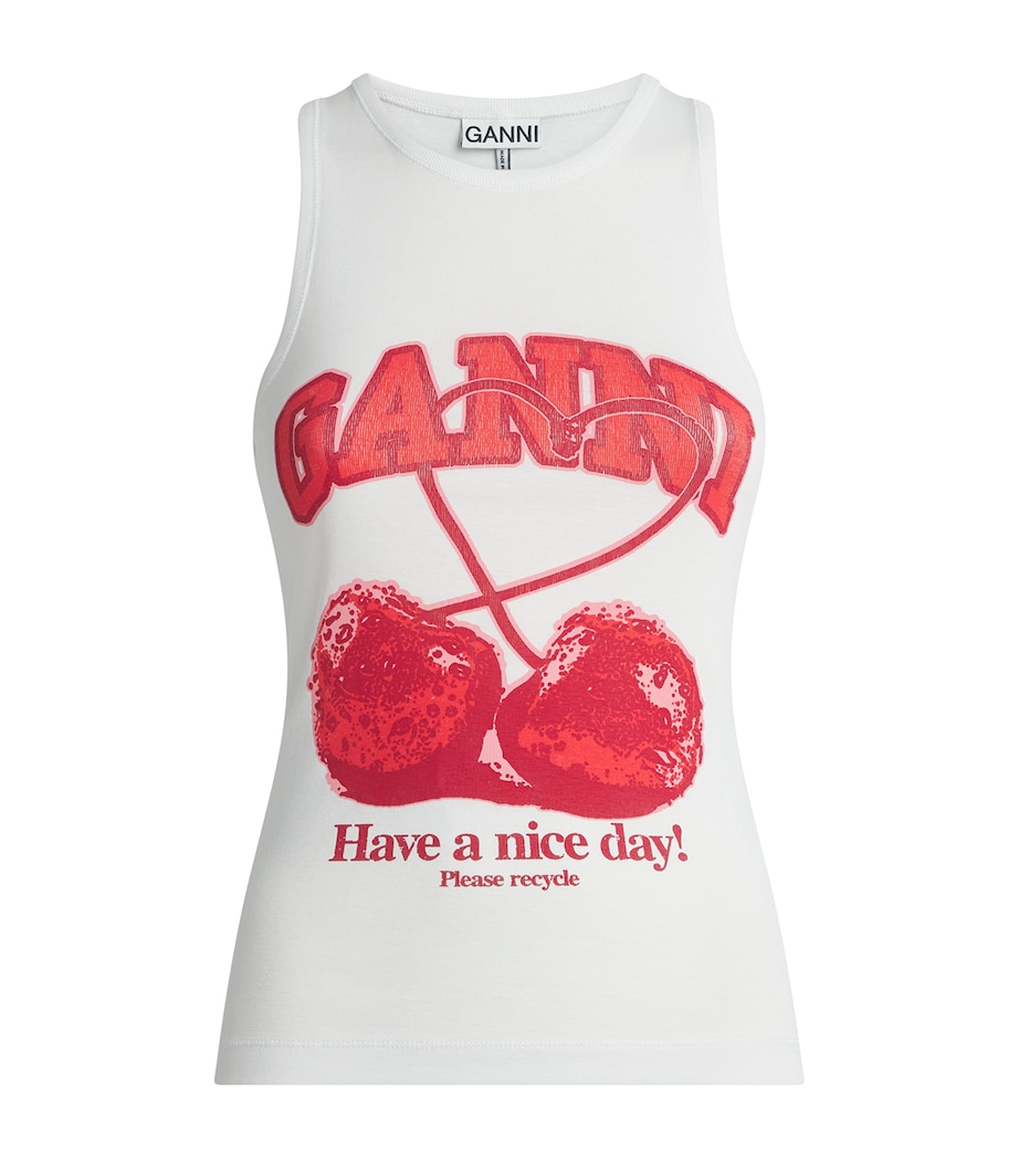 GANNI Womens Organic Cotton Graphic Tank Top Bright White Image 1