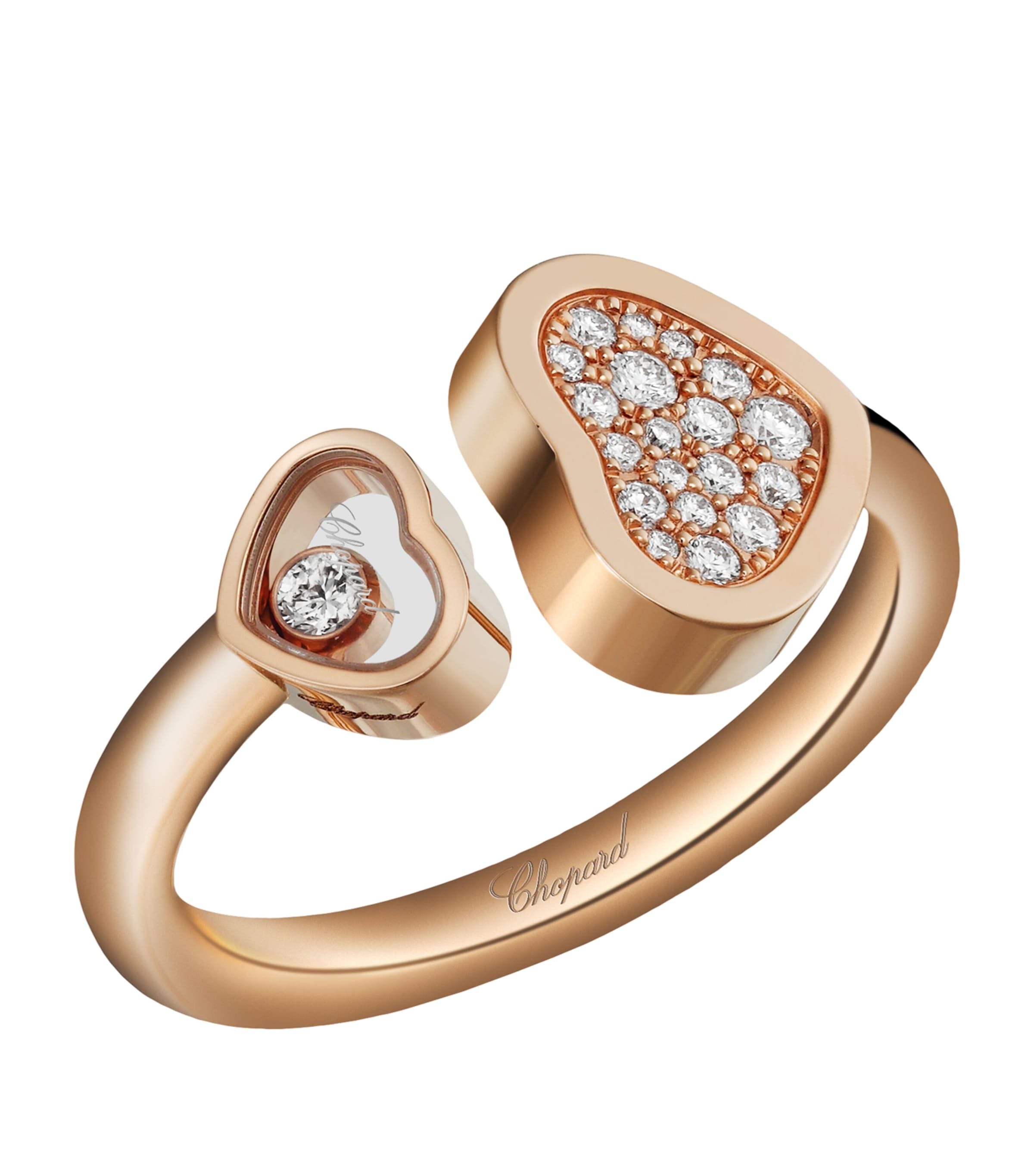 Chopard Rose Gold And Diamond Happy Hearts Ring In Rose Gold