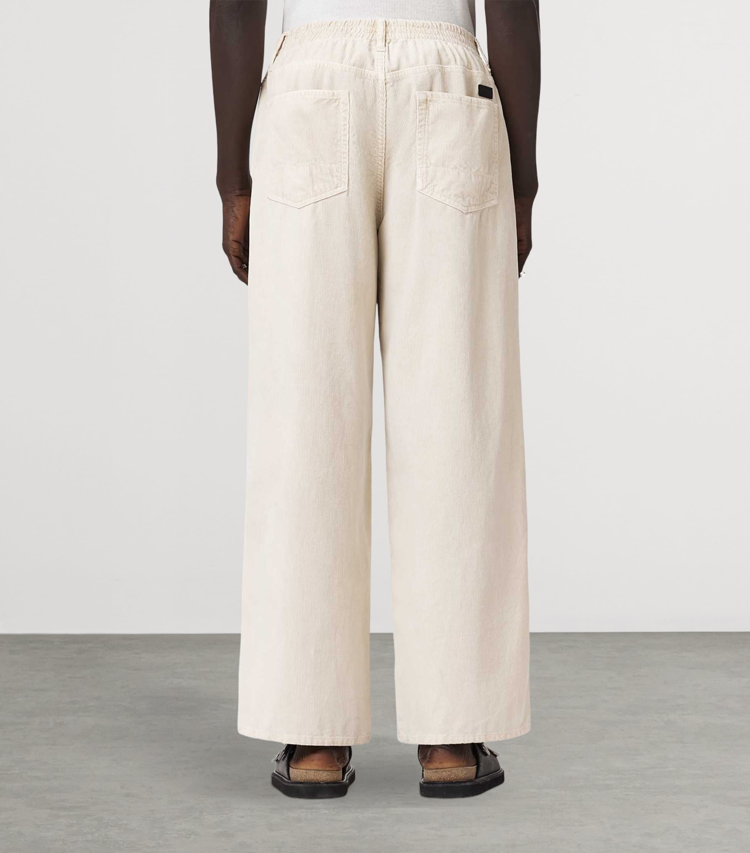 AllSaints Mens Corduroy Sabbath Wide-Leg Trousers Pebble White Image 4
