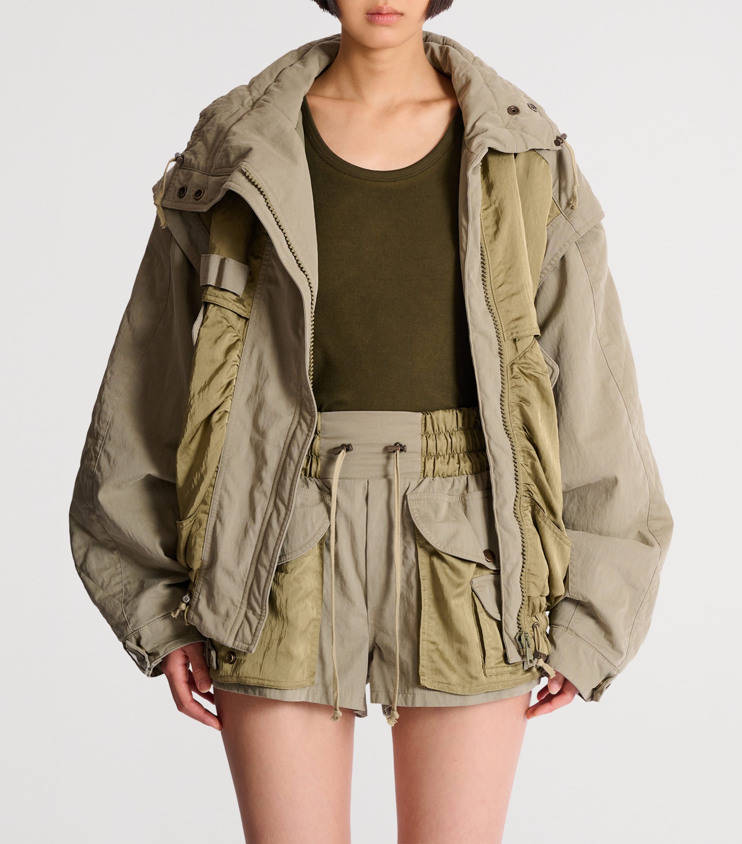 Balmain Womens Cotton-Blend Twill Bomber Jacket Vert Pale Image 2