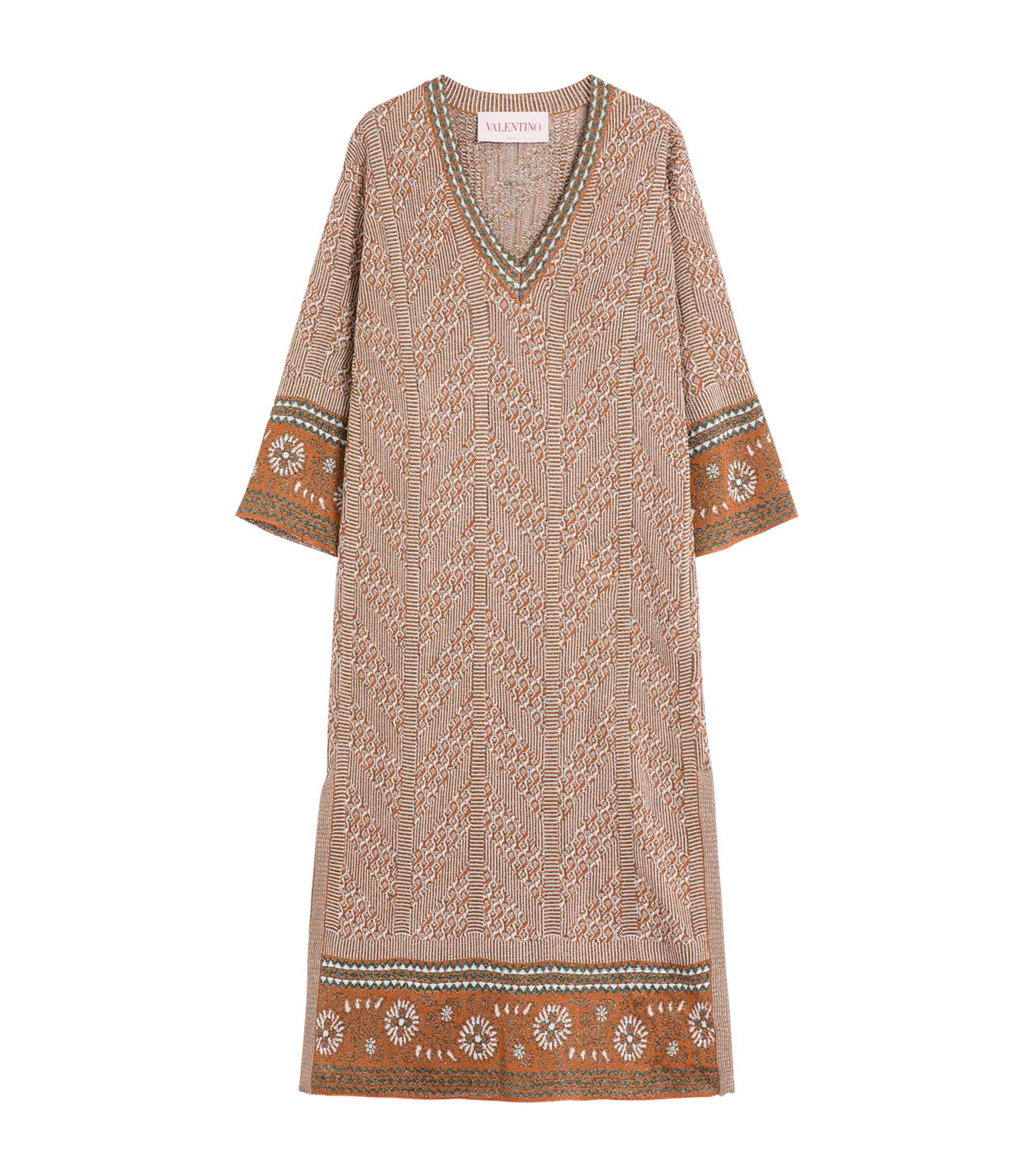 Valentino Metallic Intarsia-knit Midi Dress In Orange