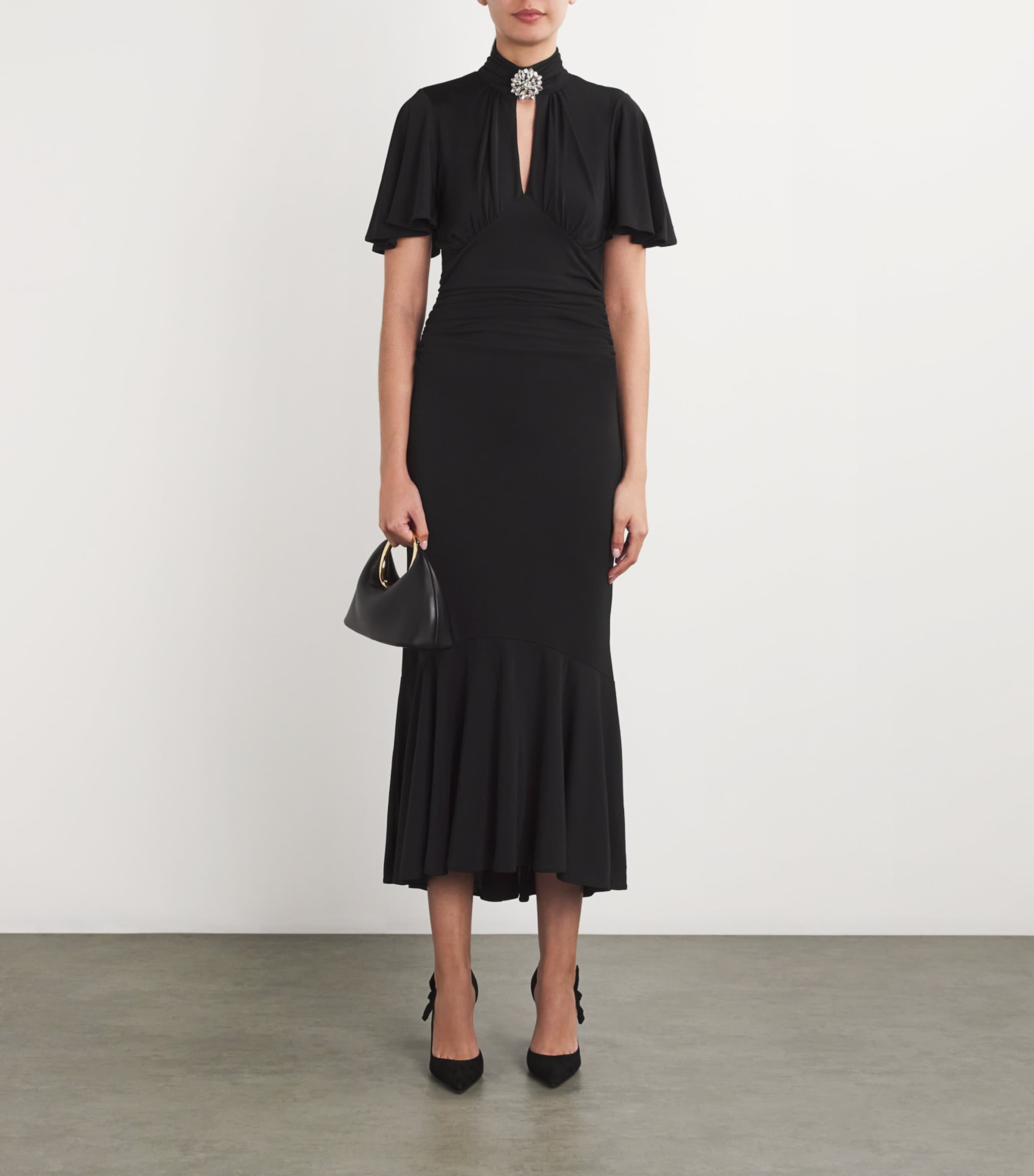 Cinq A Sept Womens Embellished Ruched Rosita Midi Dress Black Image 2