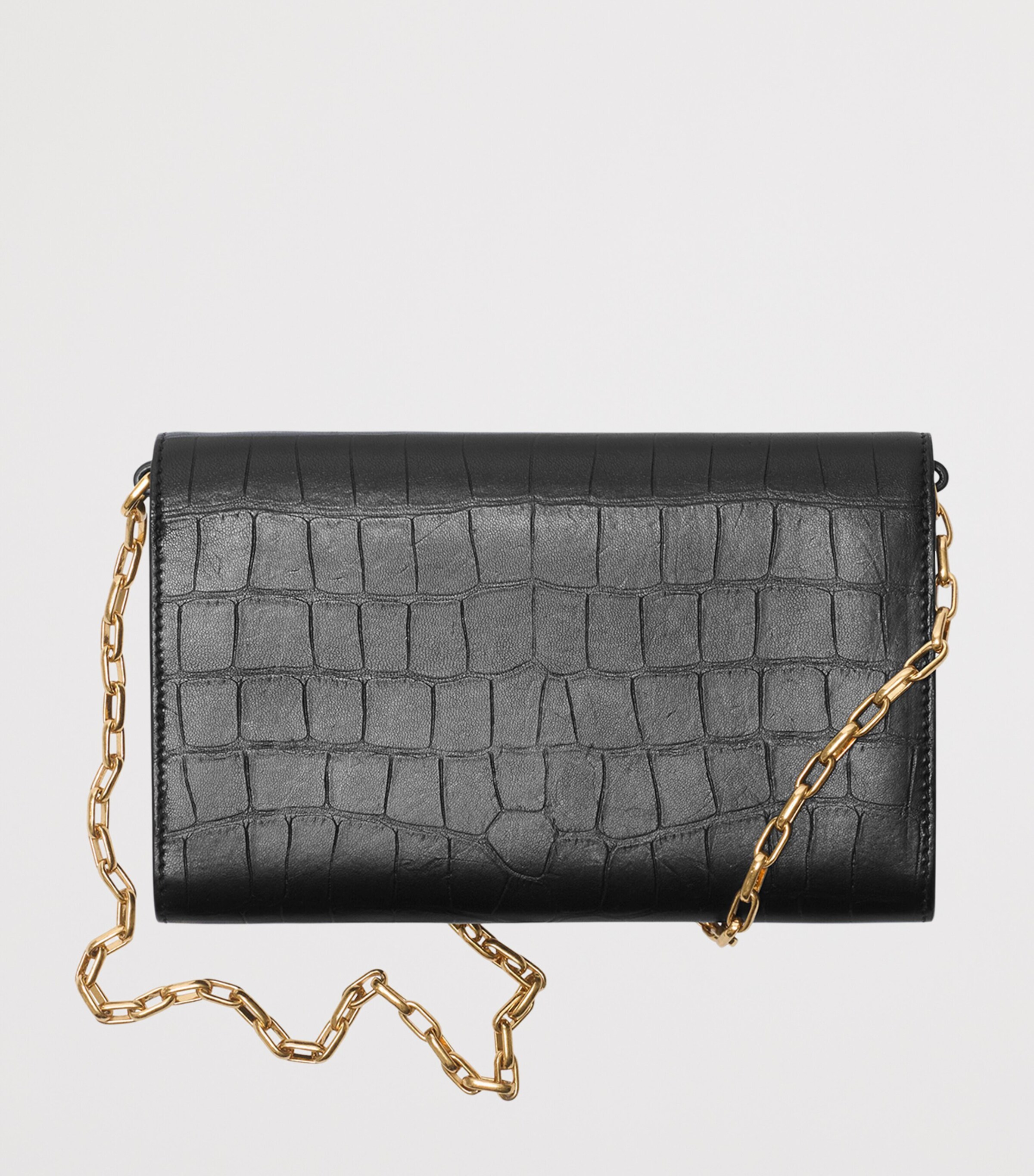Burberry Croc-Embossed Leather Chain Strap Cotswolds Wallet Black Image 2
