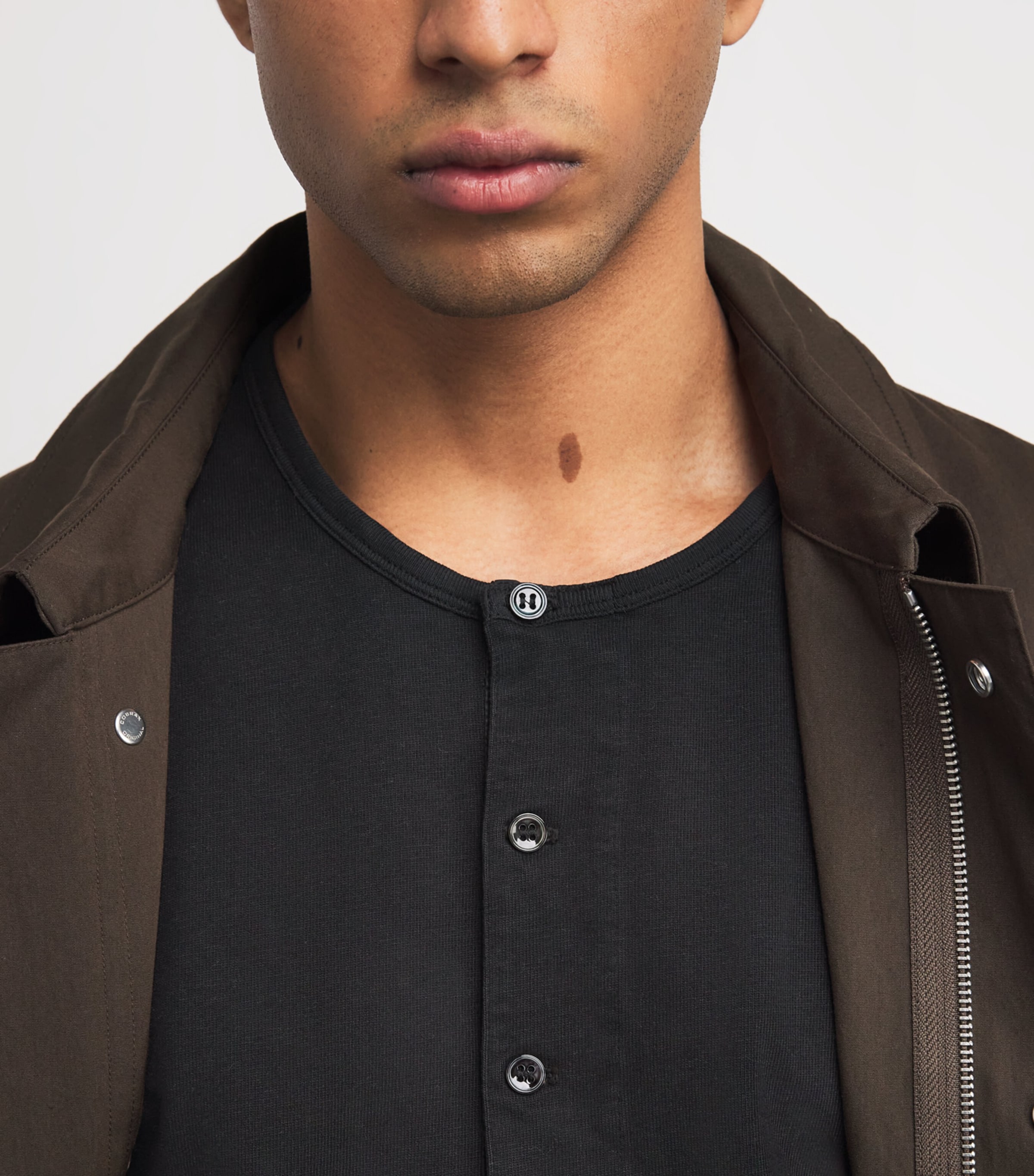 Cotton Henley T-Shirt BLACK Image 6