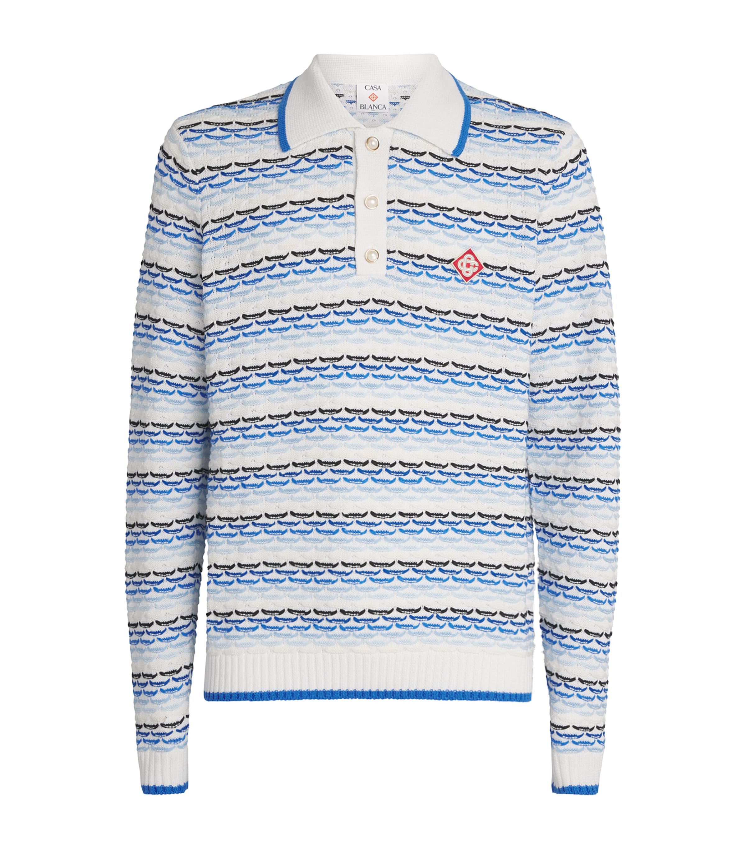 Cotton Tuck-Stitch Polo Shirt BLUE Image 1