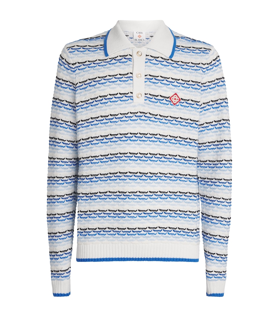 Cotton Tuck-Stitch Polo Shirt BLUE Image 1