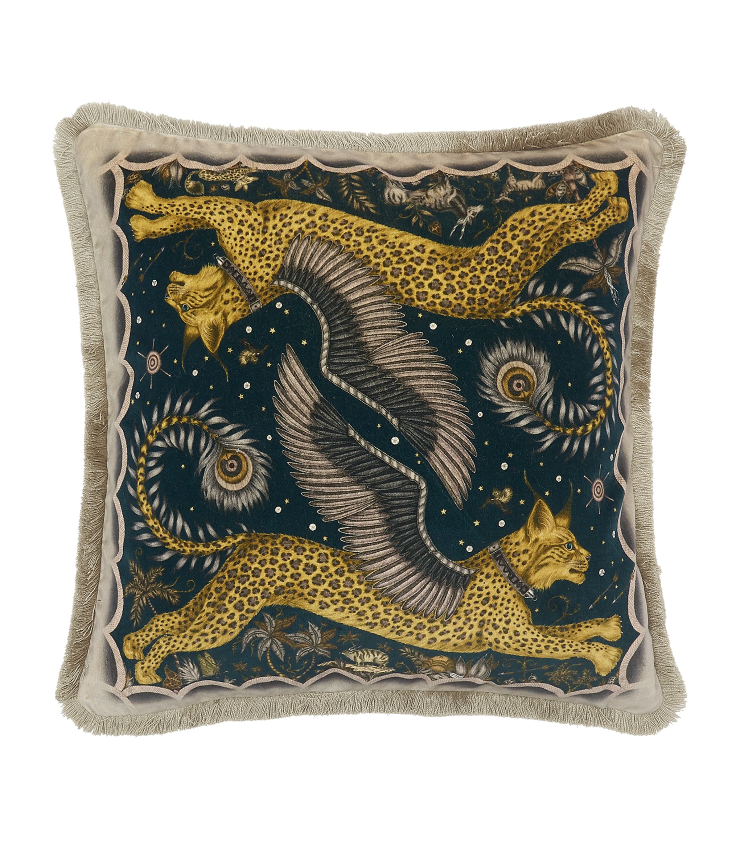 Emma J Shipley Velvet Lynx Cushion In Gold