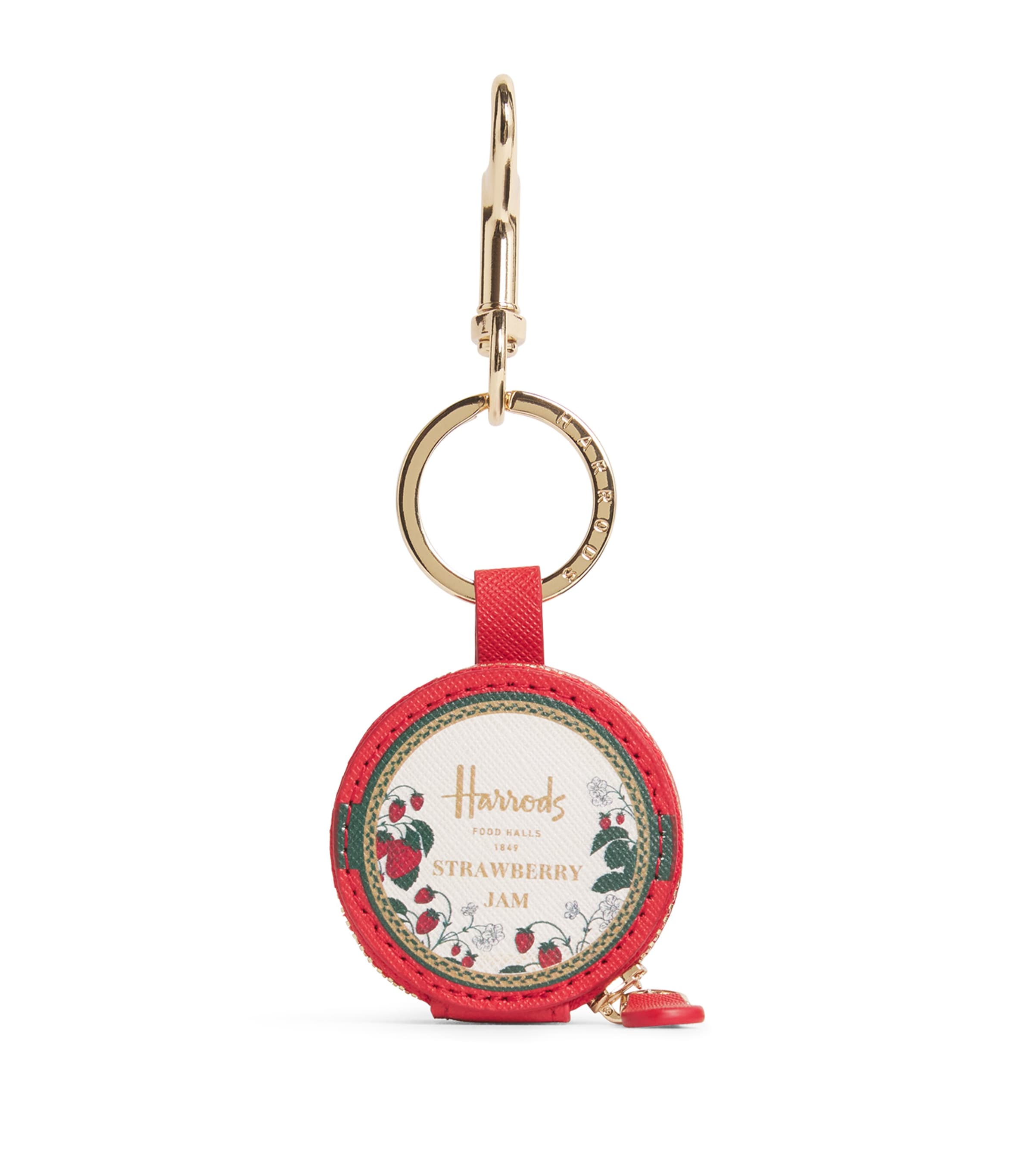 Leather Strawberry Jam Pot Keyring RED Image 1
