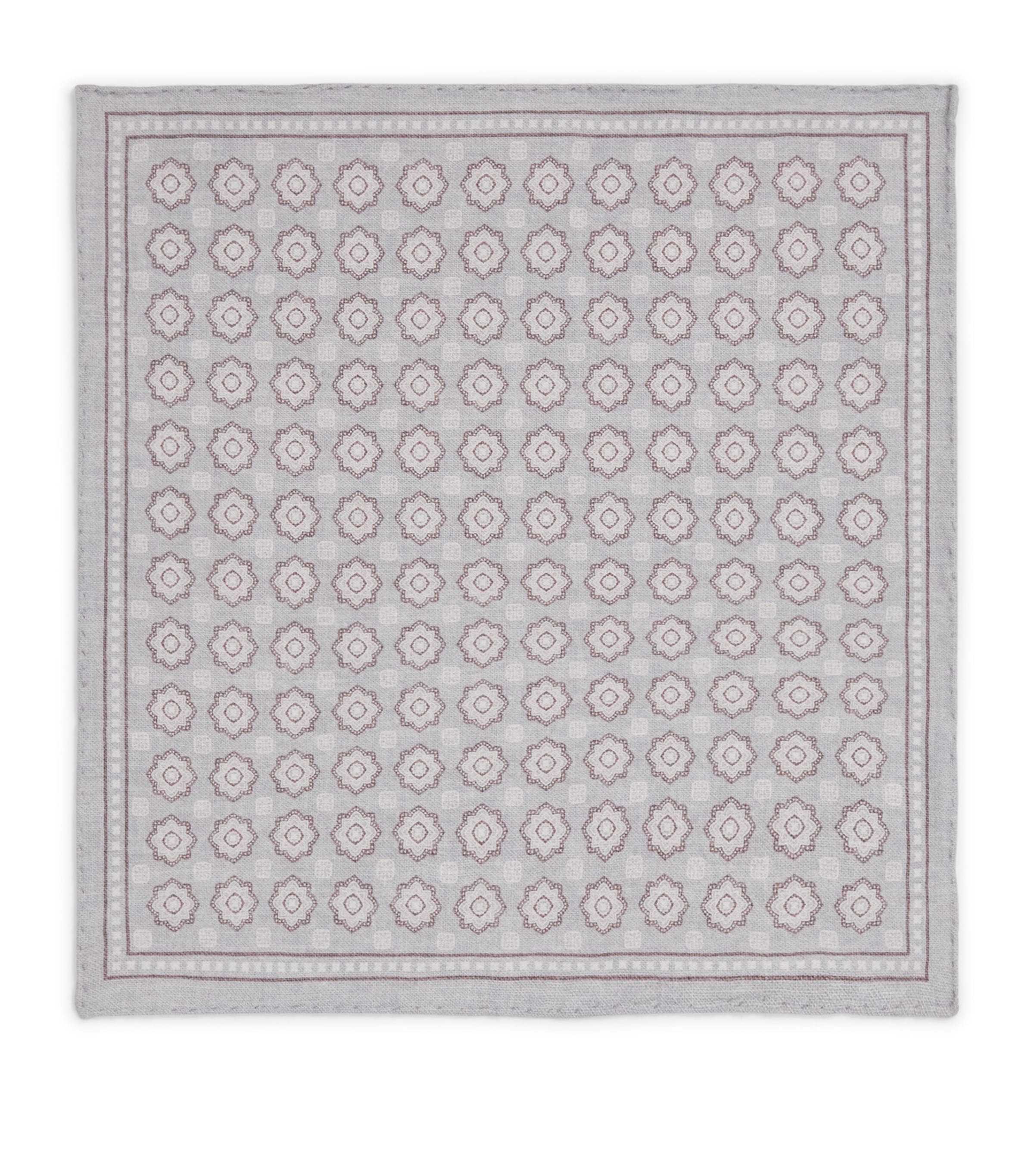 Eleventy Cotton-Wool Geometric Pocket Square Grigio Ch, Moro E Sa Image 1