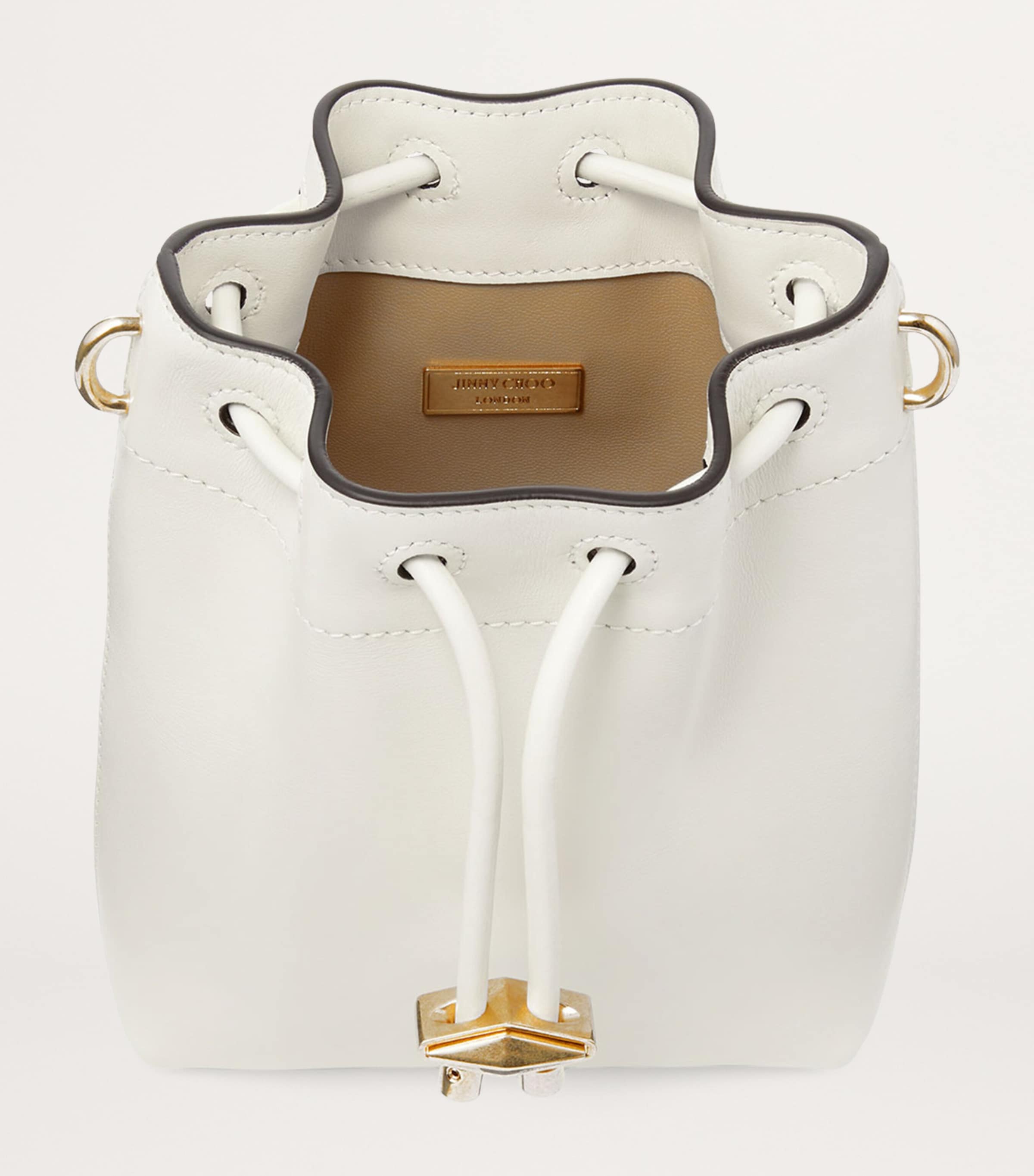 Mini Leather Cinch Bucket Bag LATTE/GOLD Image 4