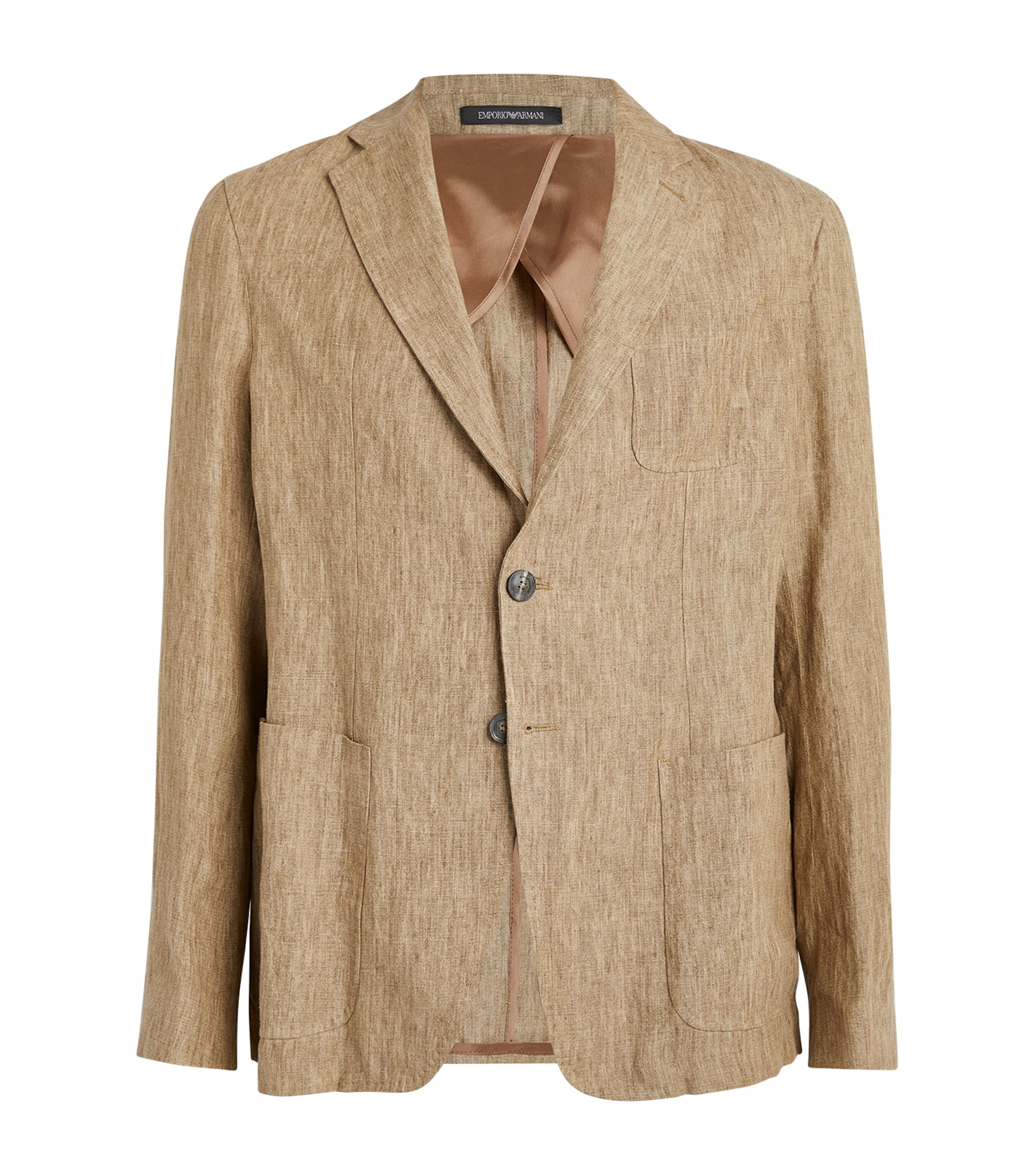 Emporio Armani Linen Single-breasted Blazer In Beige