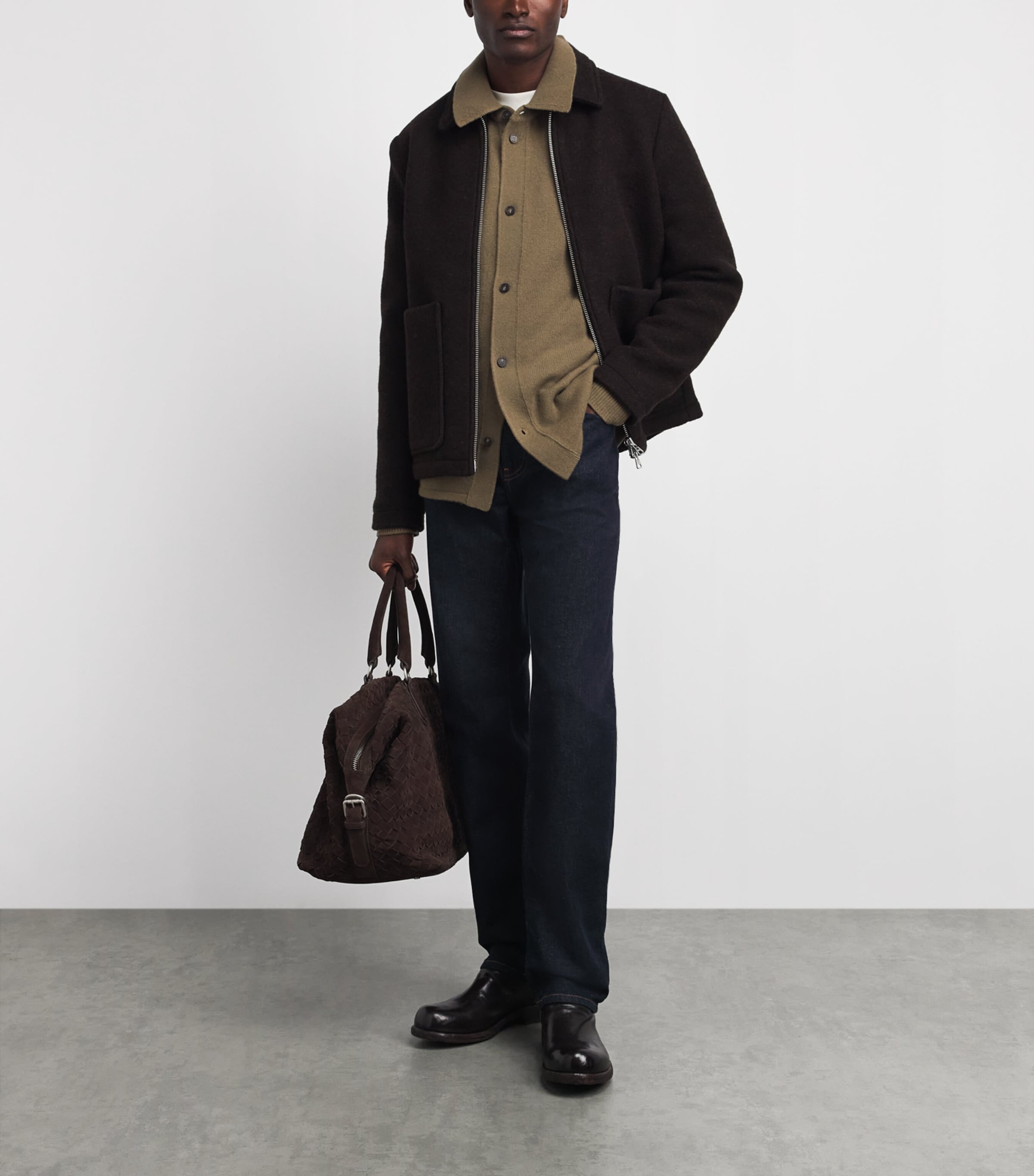 FRAME Mens Wool Collar Cardigan Brno Brown Olive Image 2