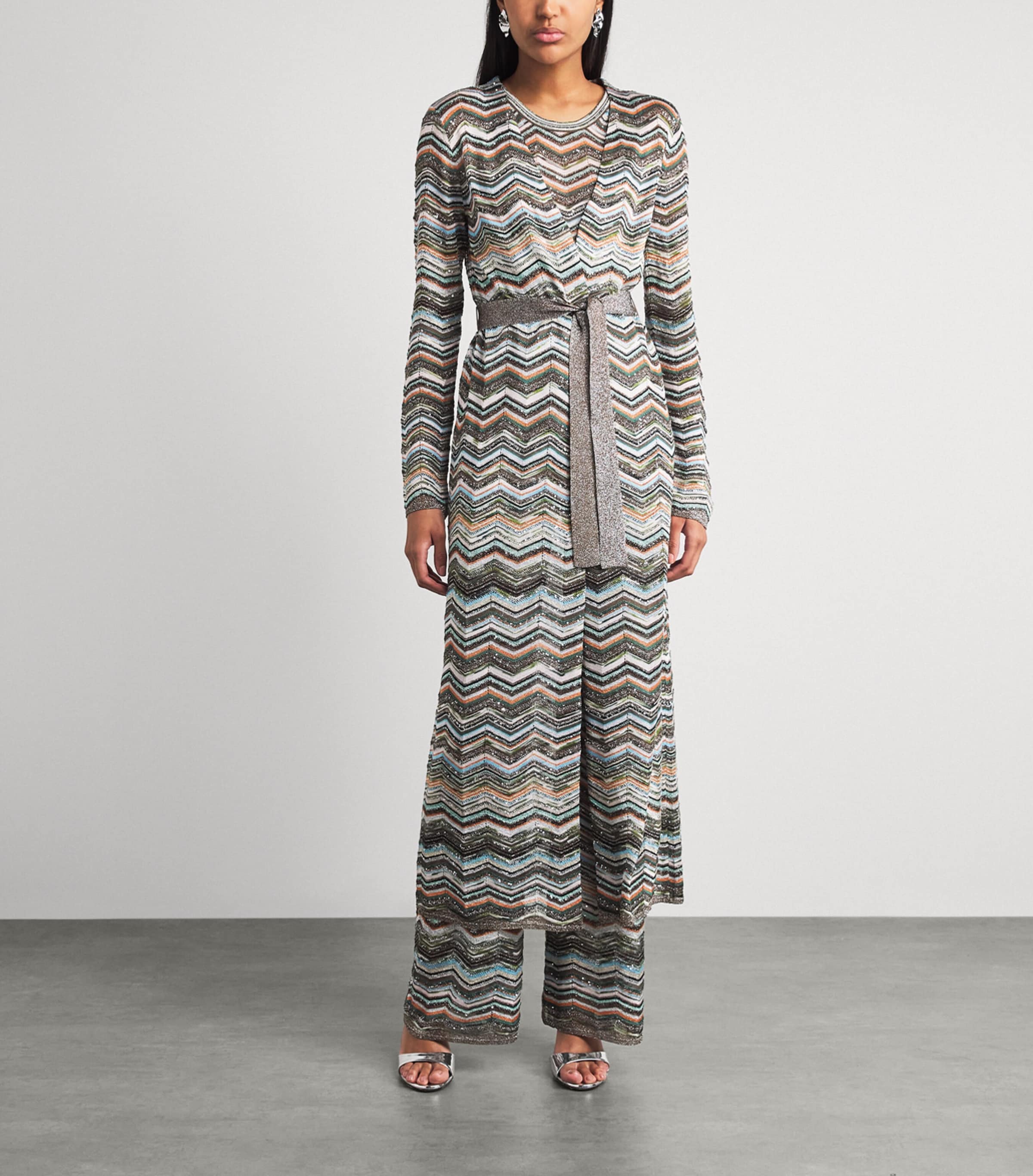 Missoni Womens Zigzag Metallic Longline Cardigan Smspo Mltclr W Bk,bn Image 2