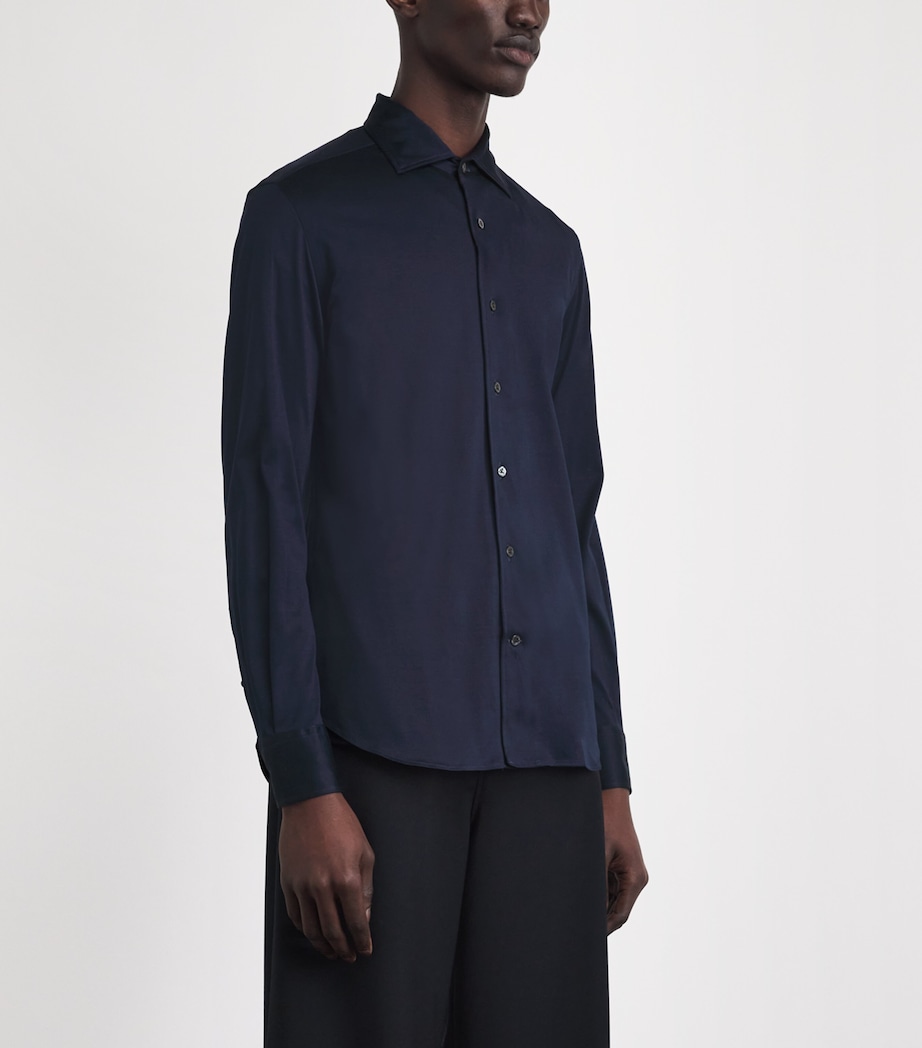 Corneliani Mens Cotton Jersey Shirt Navy Blue Image 4