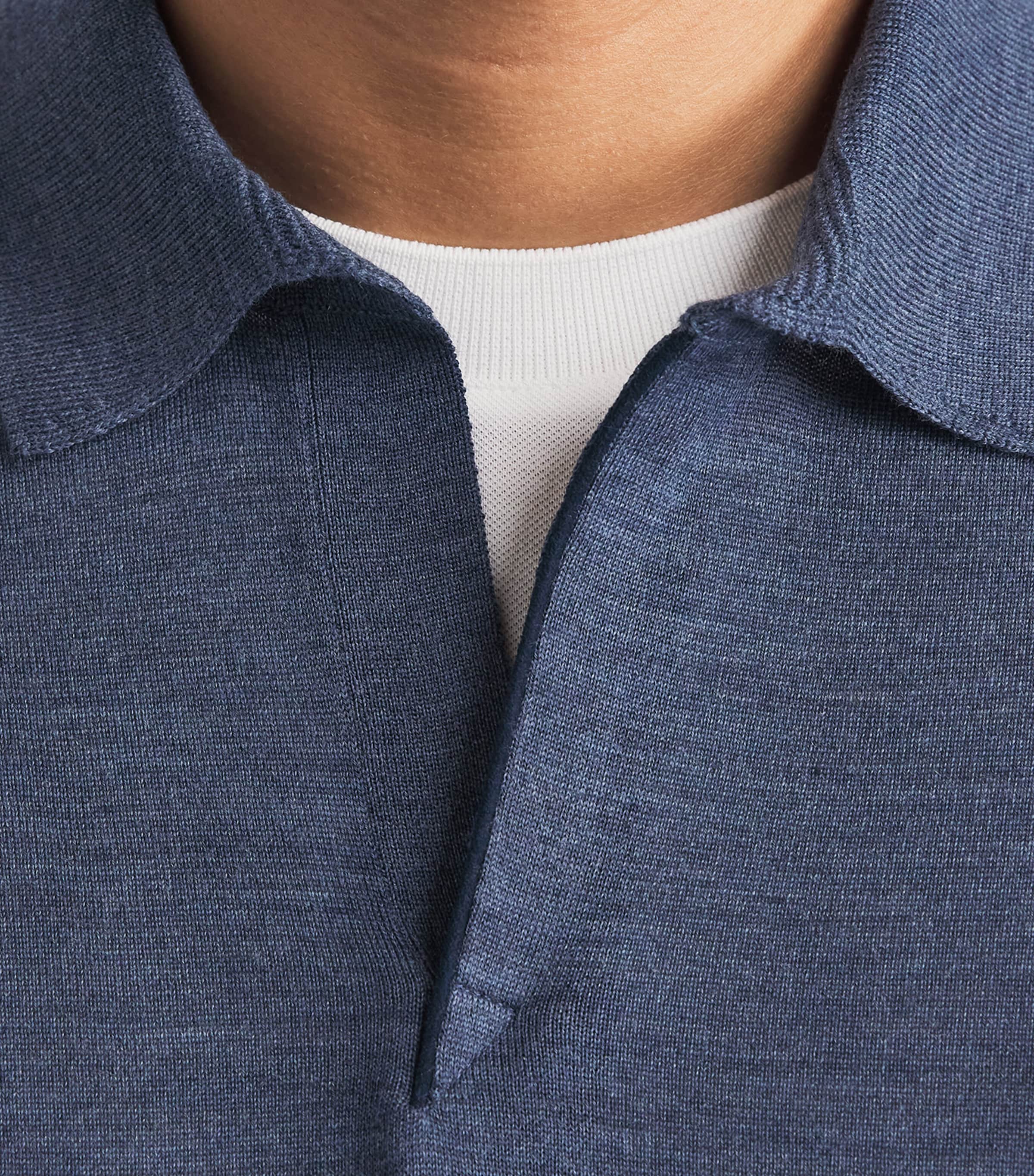 Sease Mens Virgin Wool Polo Shirt Denim Blue Image 3