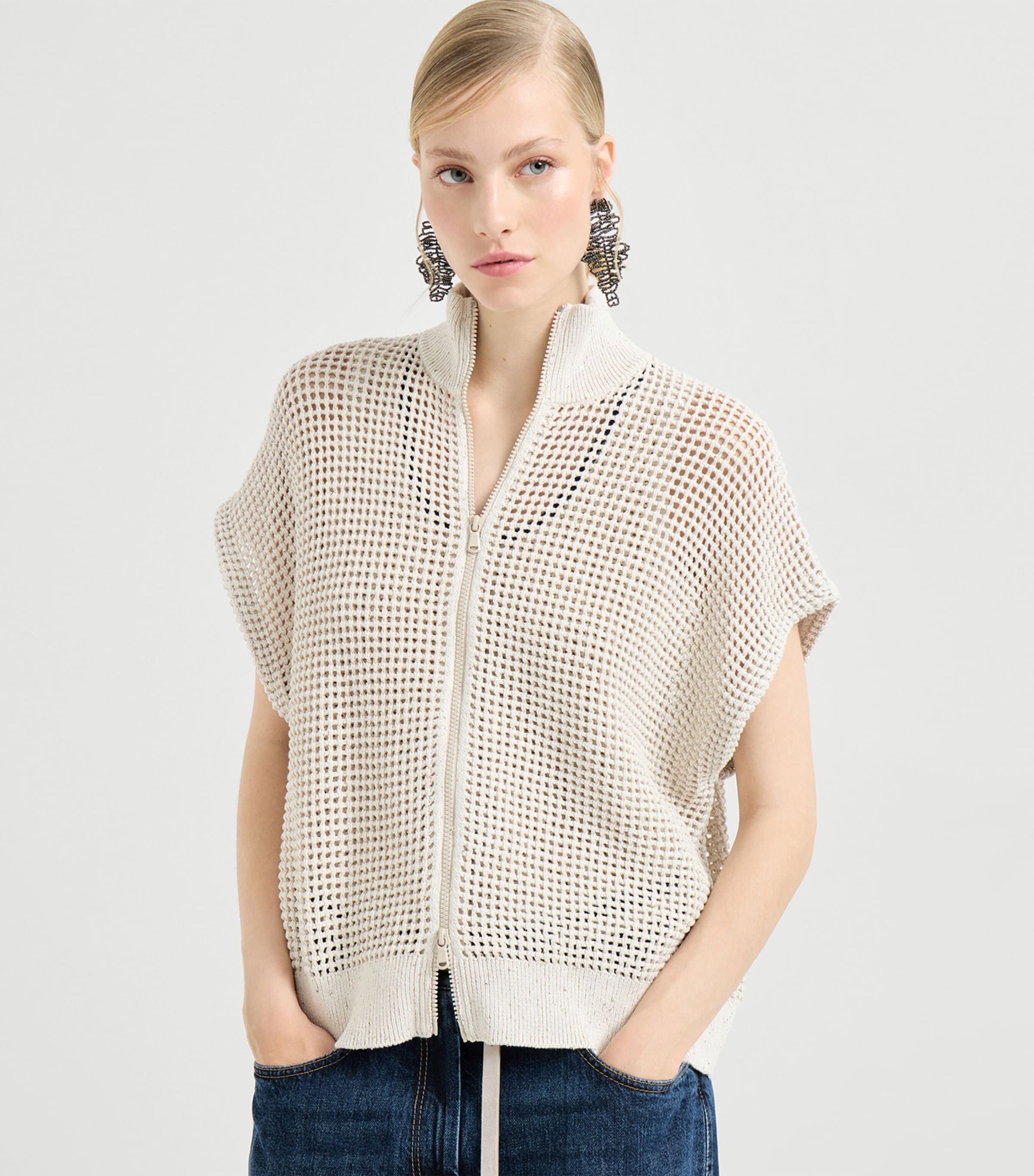 Brunello Cucinelli Womens Cotton-Blend Short-Sleeve Cardigan Image 2