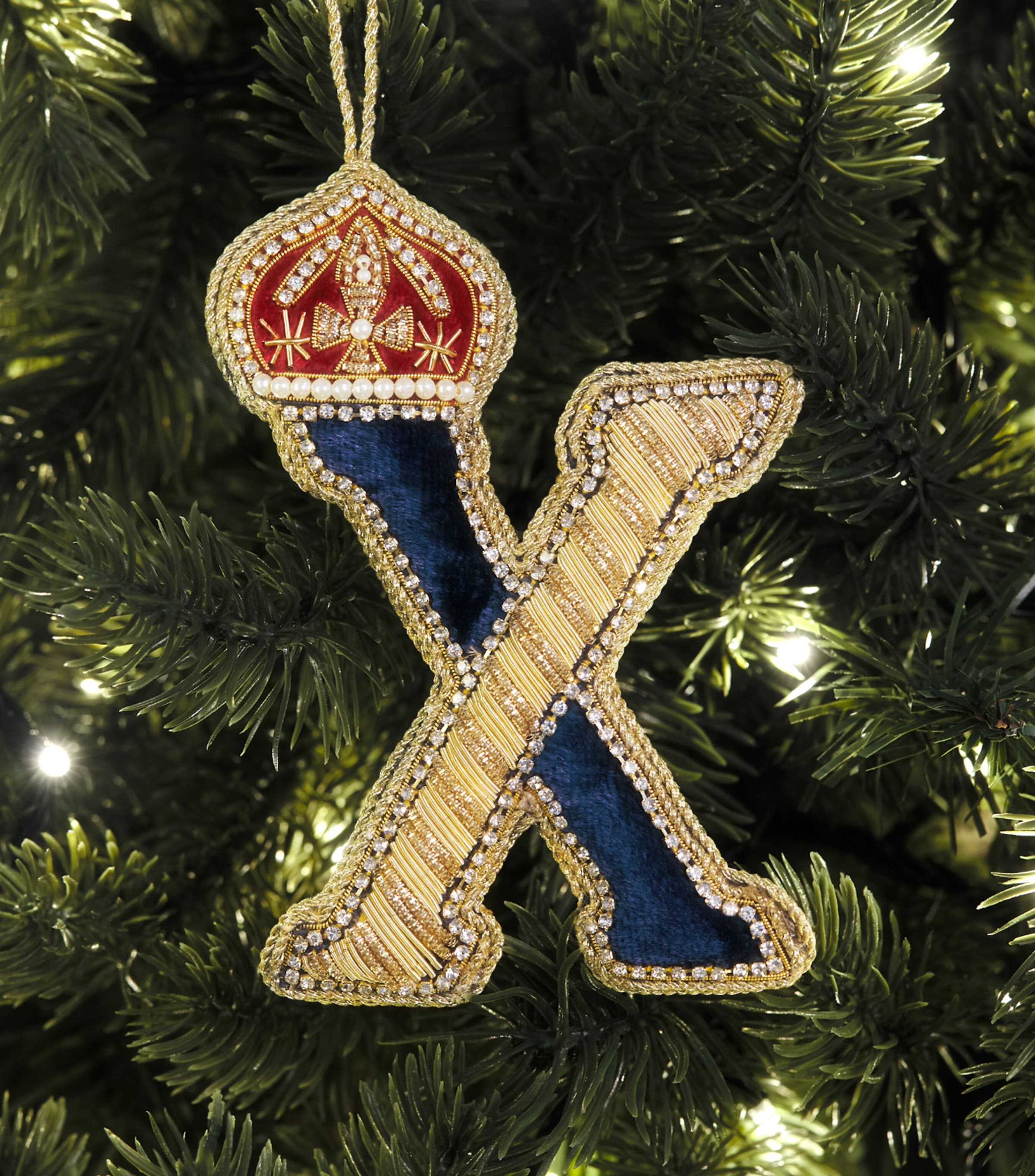 Tinker Tailor Letter X Tree Decoration Navy, Gold & Wine Image 3