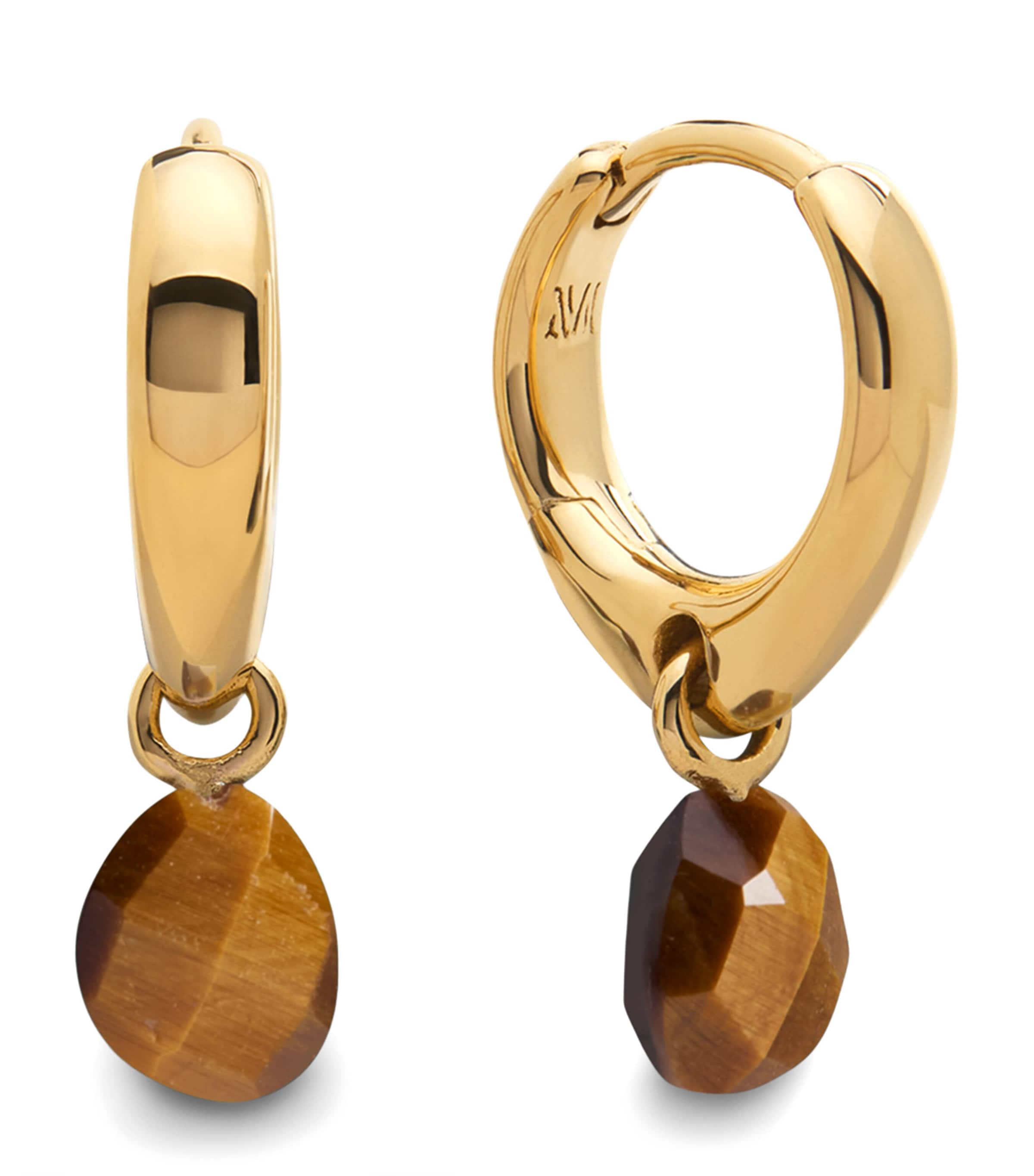 Monica Vinader Gold Vermeil and Tiger’s Eye Nura Huggie Earrings Gold Vermeil Image 1