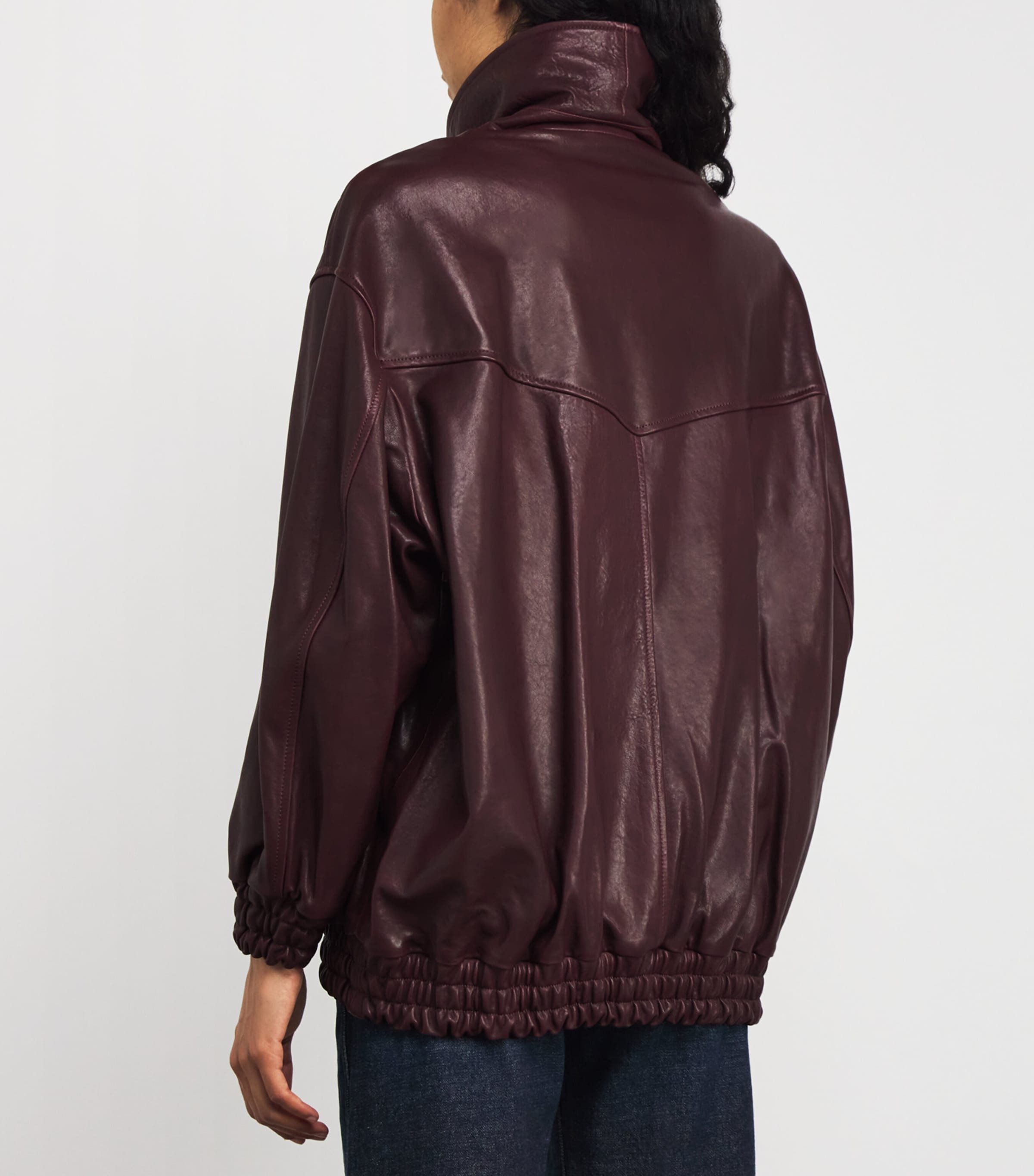 Beck Leather Bomber Jacket DARK PLUM Image 4