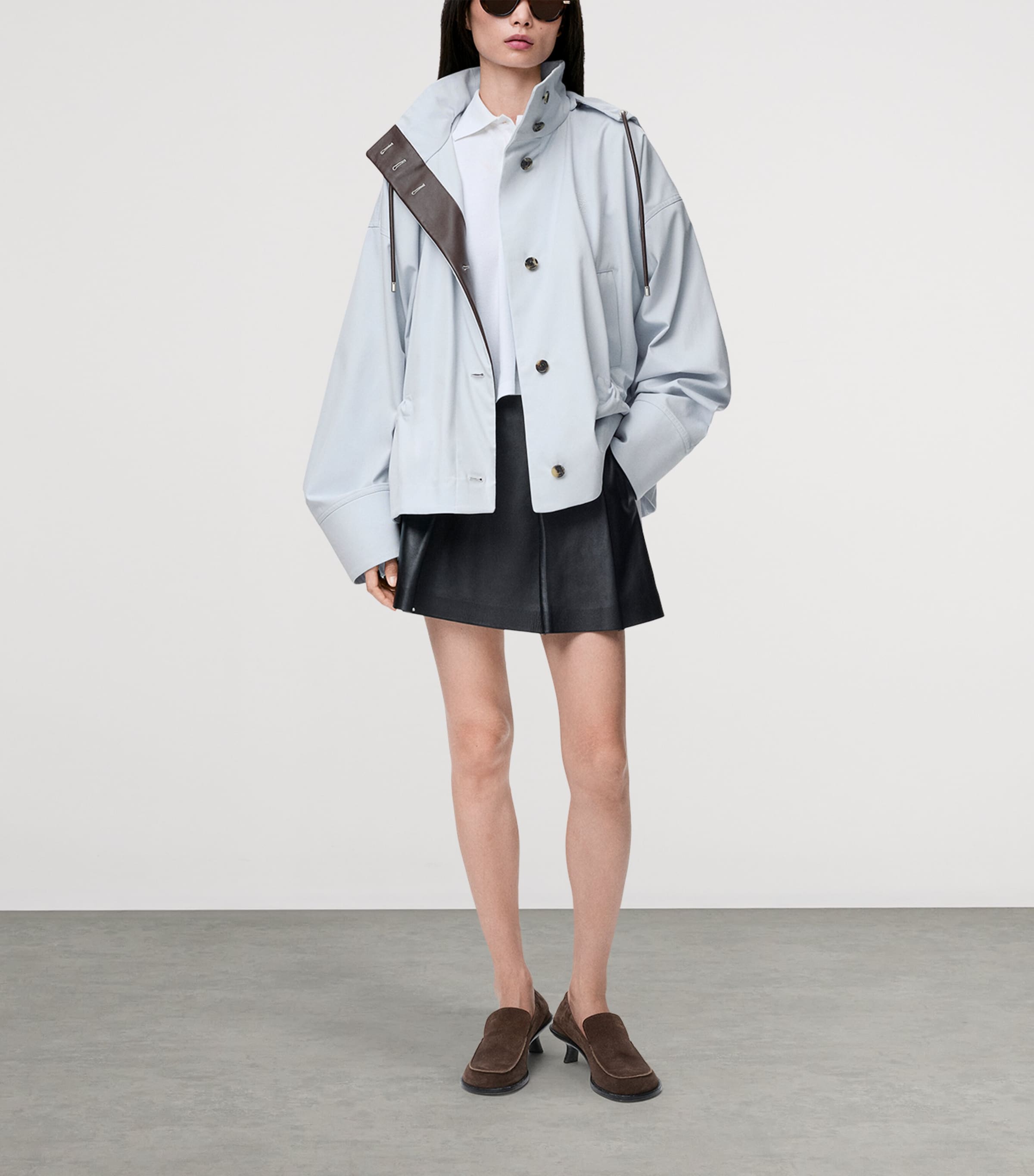 LOEWE Womens Peplum-Hem Hooded Parka Blue Image 2
