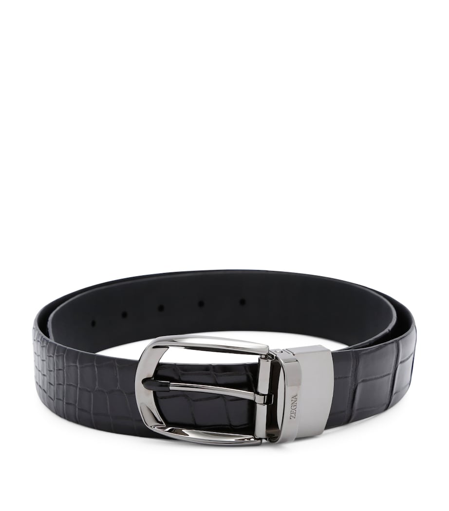 Zegna Crocodile Skin Parentesi Belt Black Image 1