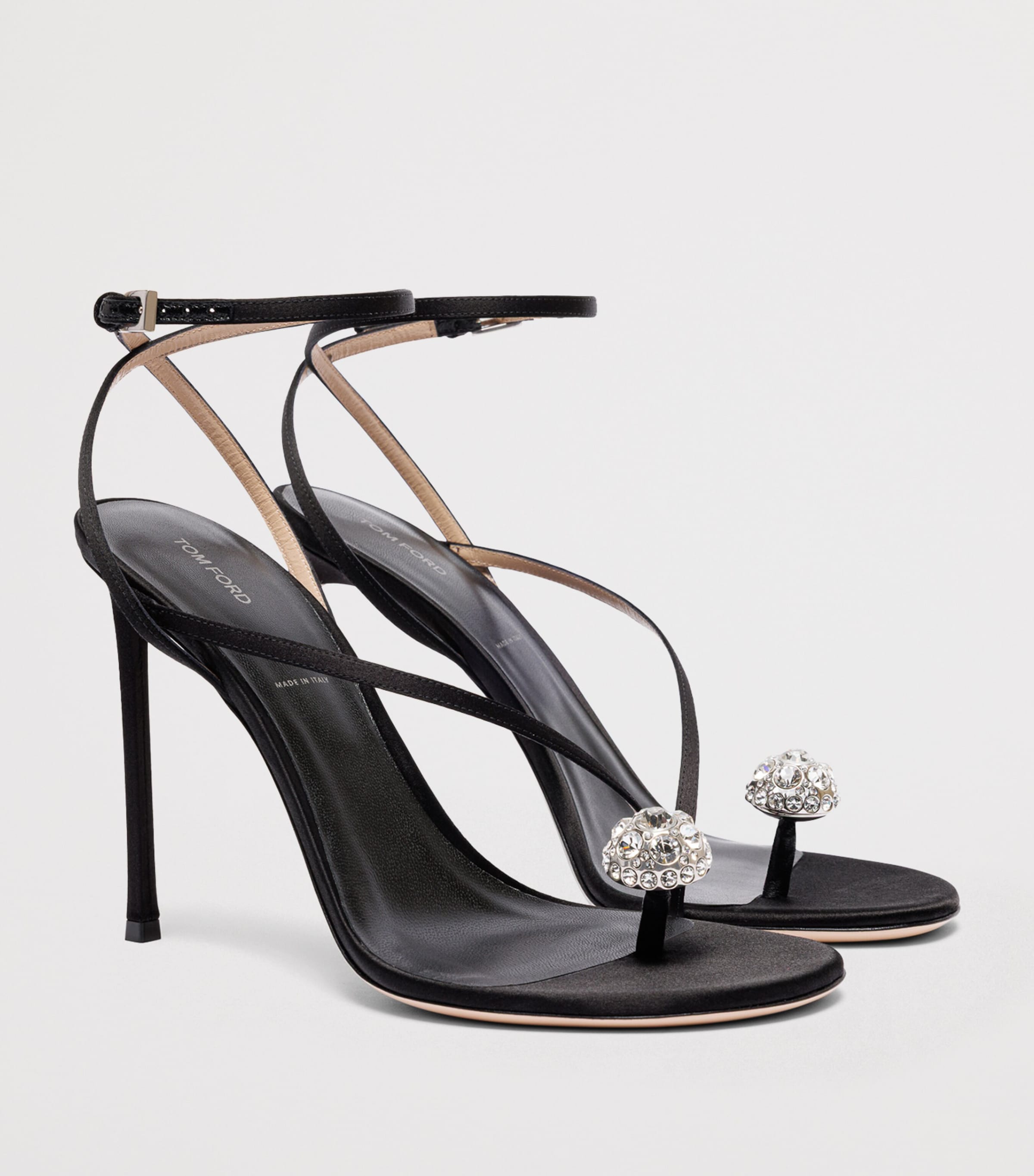 TOM FORD Satin Embellished Heeled Sandals 105 Ntn Image 3