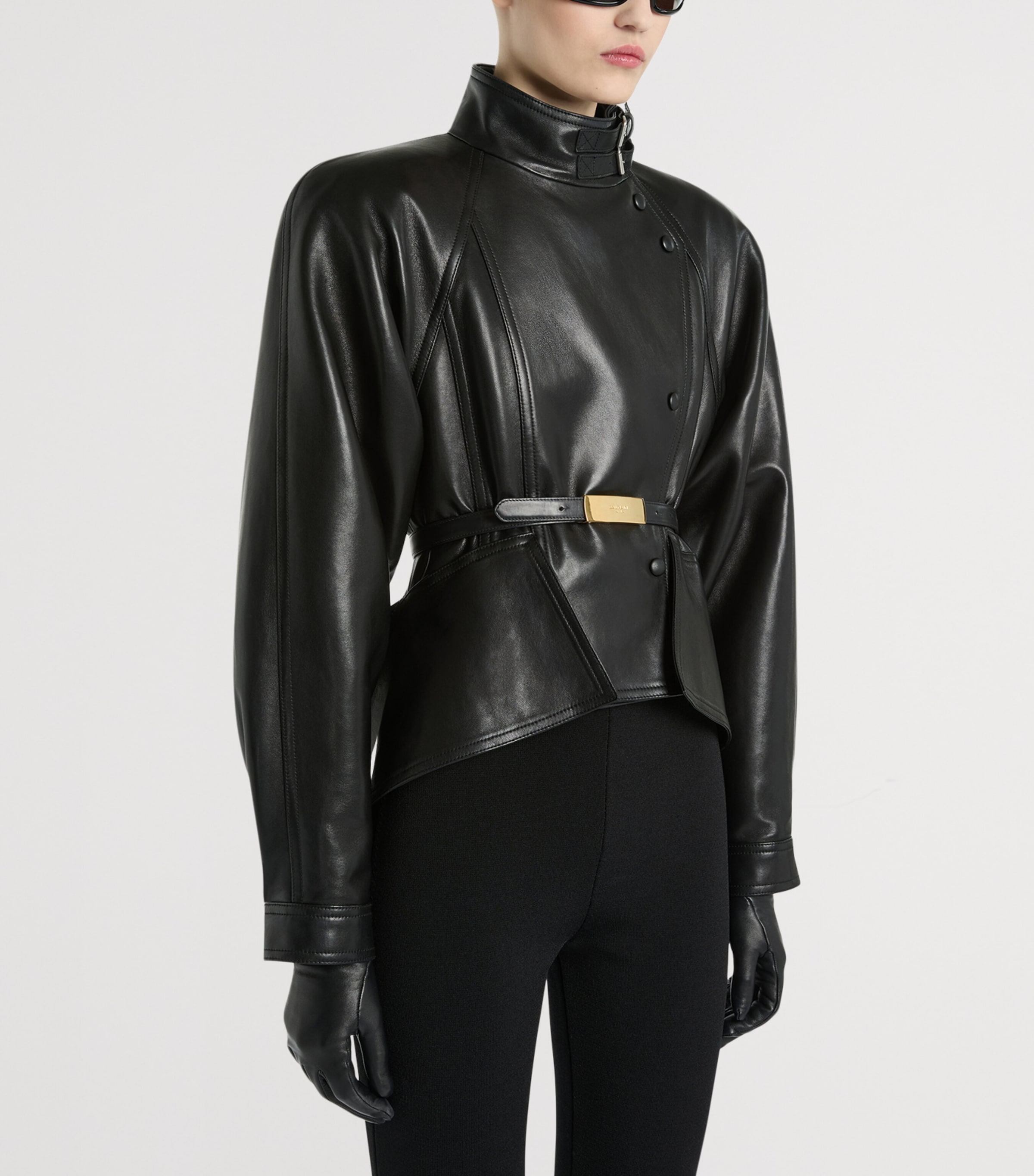 Balmain Womens Lambskin Leather Jacket Noir Image 4