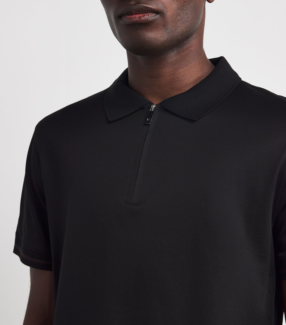 Cotton Quarter-Zip Polo Shirt 20 BLACK Image 6