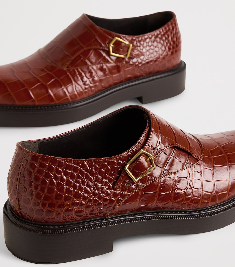 Croc-Embossed Leather Monk Shoes U6289 Image 7