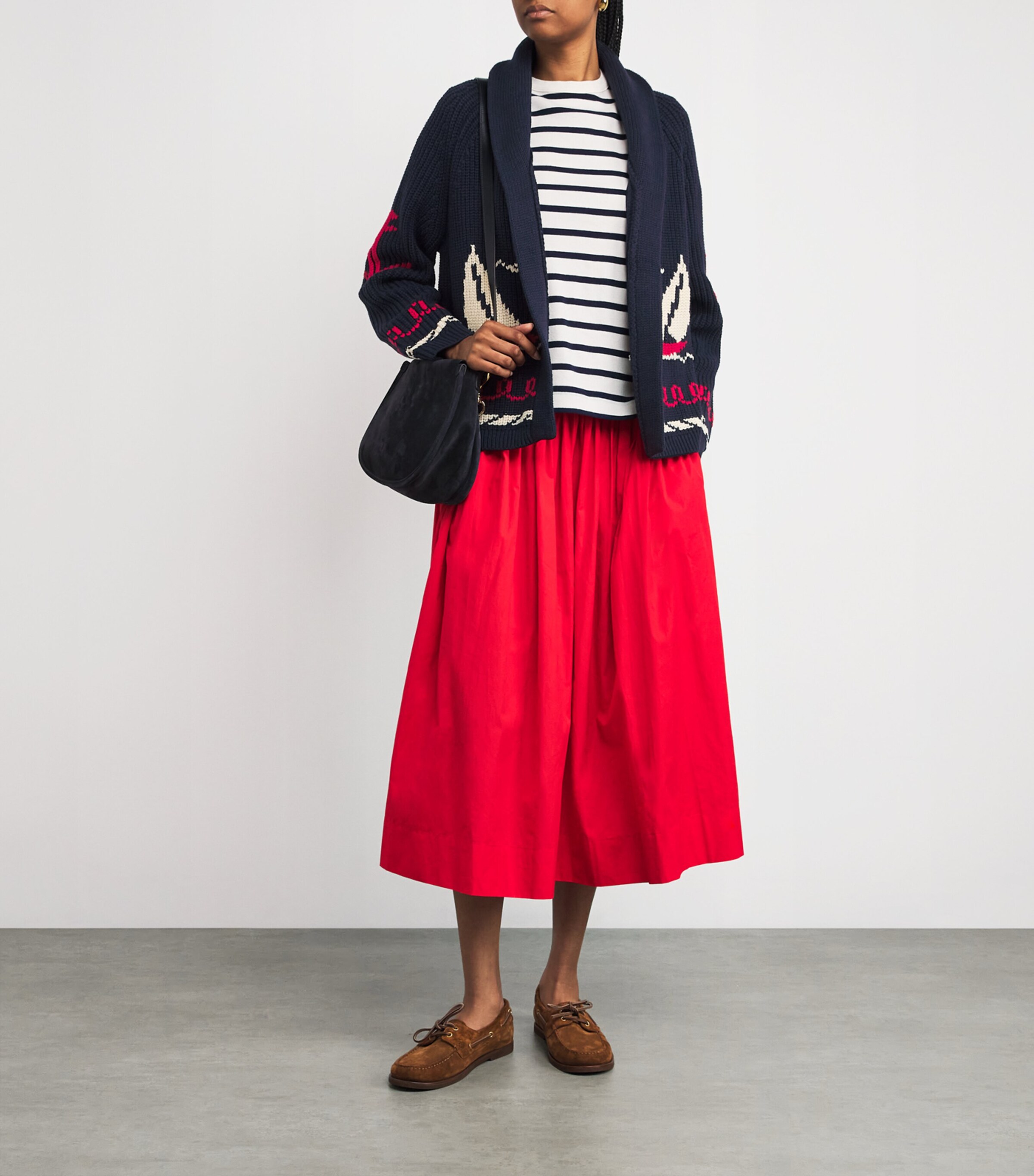 The Great. Womens Cotton-Blend Sailboat Lodge Cardigan Dark Navy Image 2