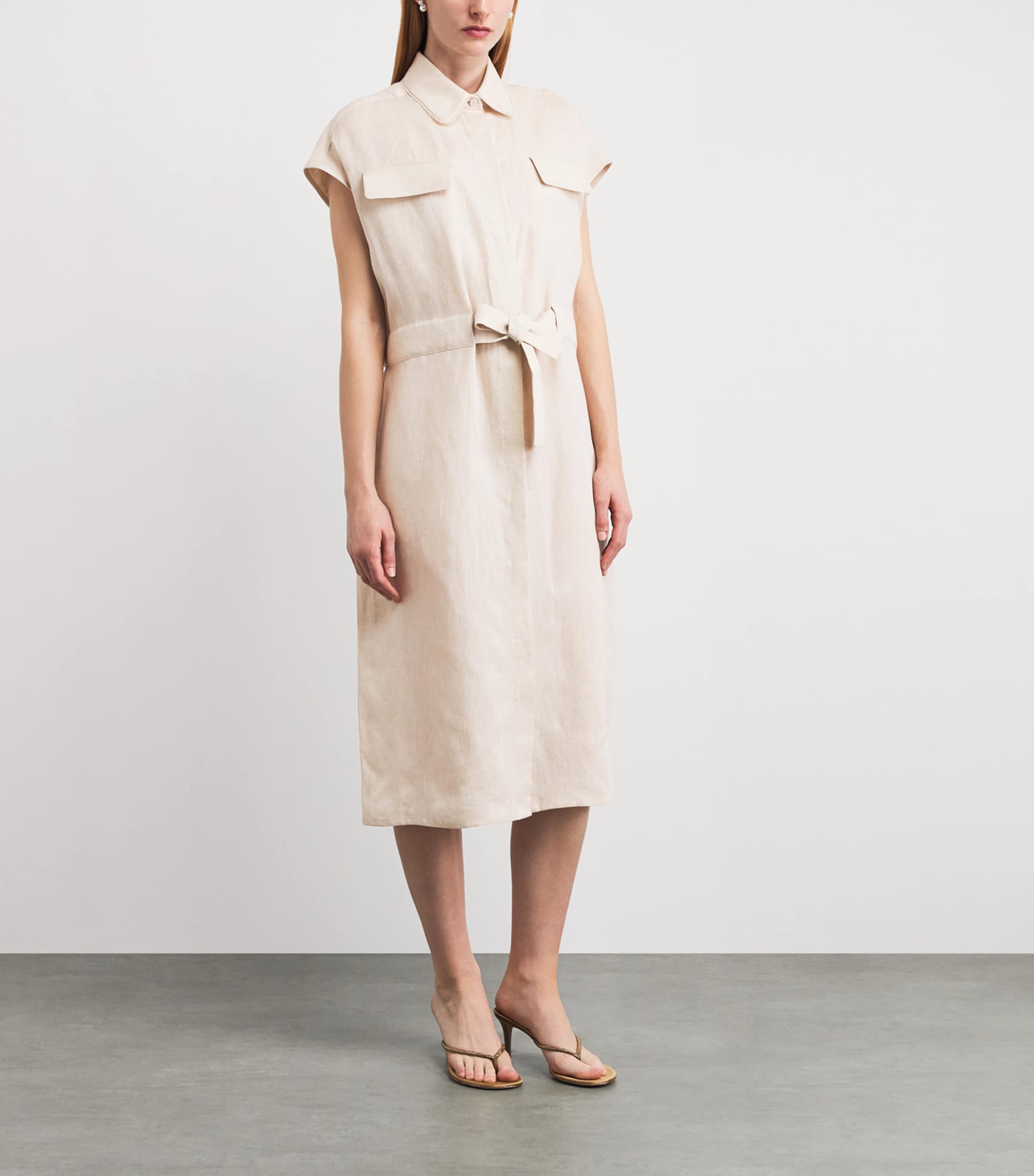 Fabiana Filippi Womens Linen Safari Midi Dress Naturale Image 4